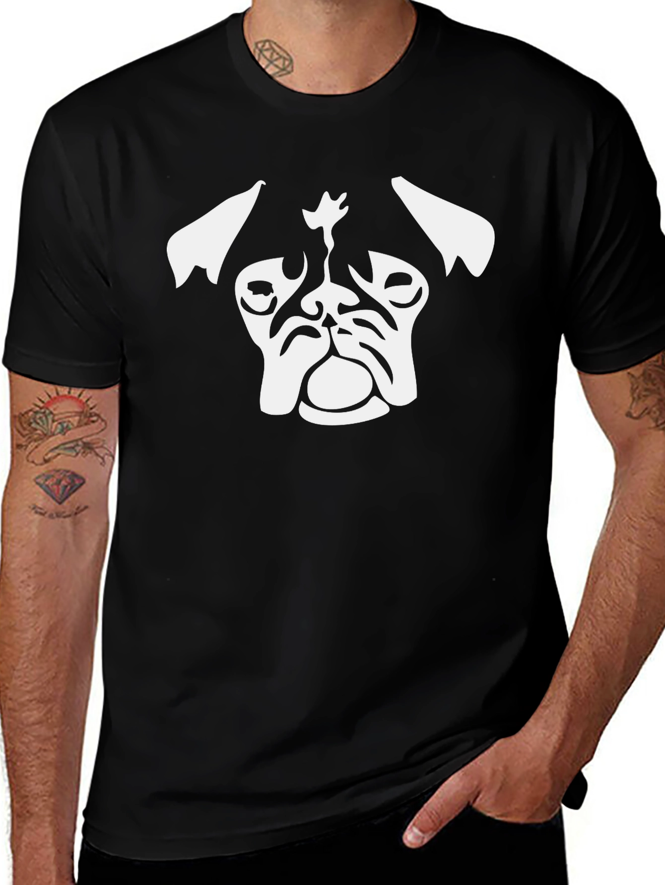 Variant 27 of Pug Head Graphic Tee - Stylish Black T-Shirt