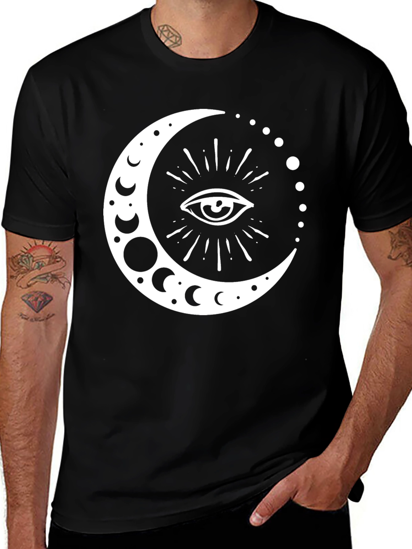 Mystic Moon Eye Graphic T-Shirt - Black Cotton