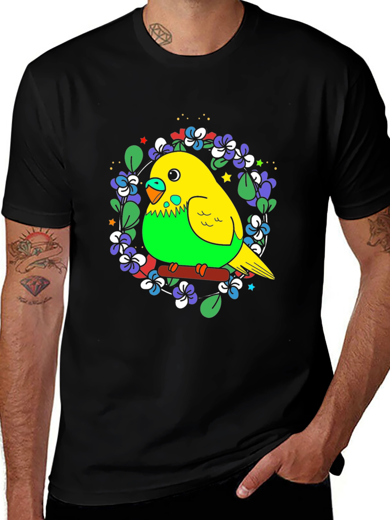 Parakeet Floral Wreath Graphic Tee