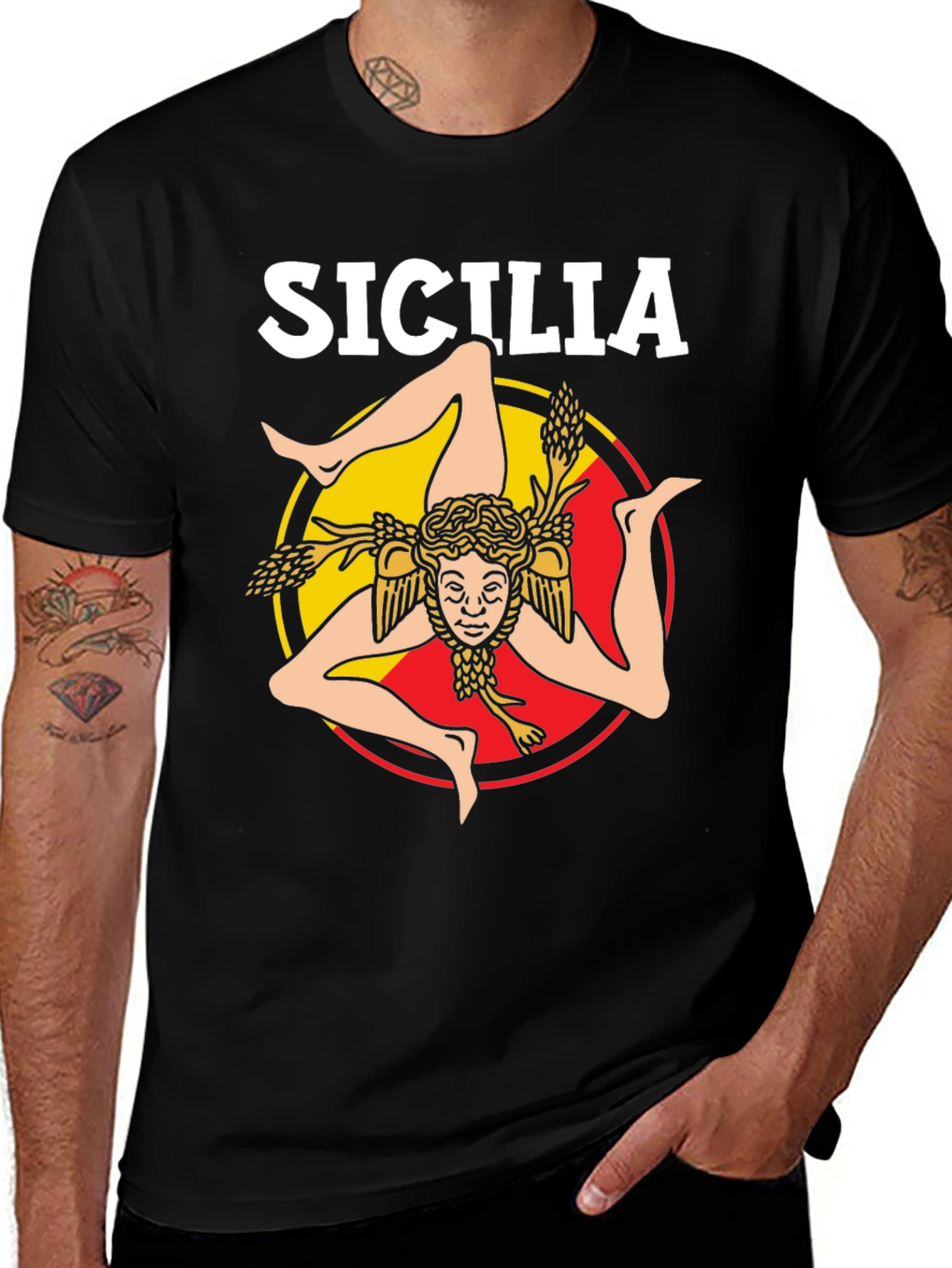 Sicilia T-Shirt with Trinacria Symbol - Black