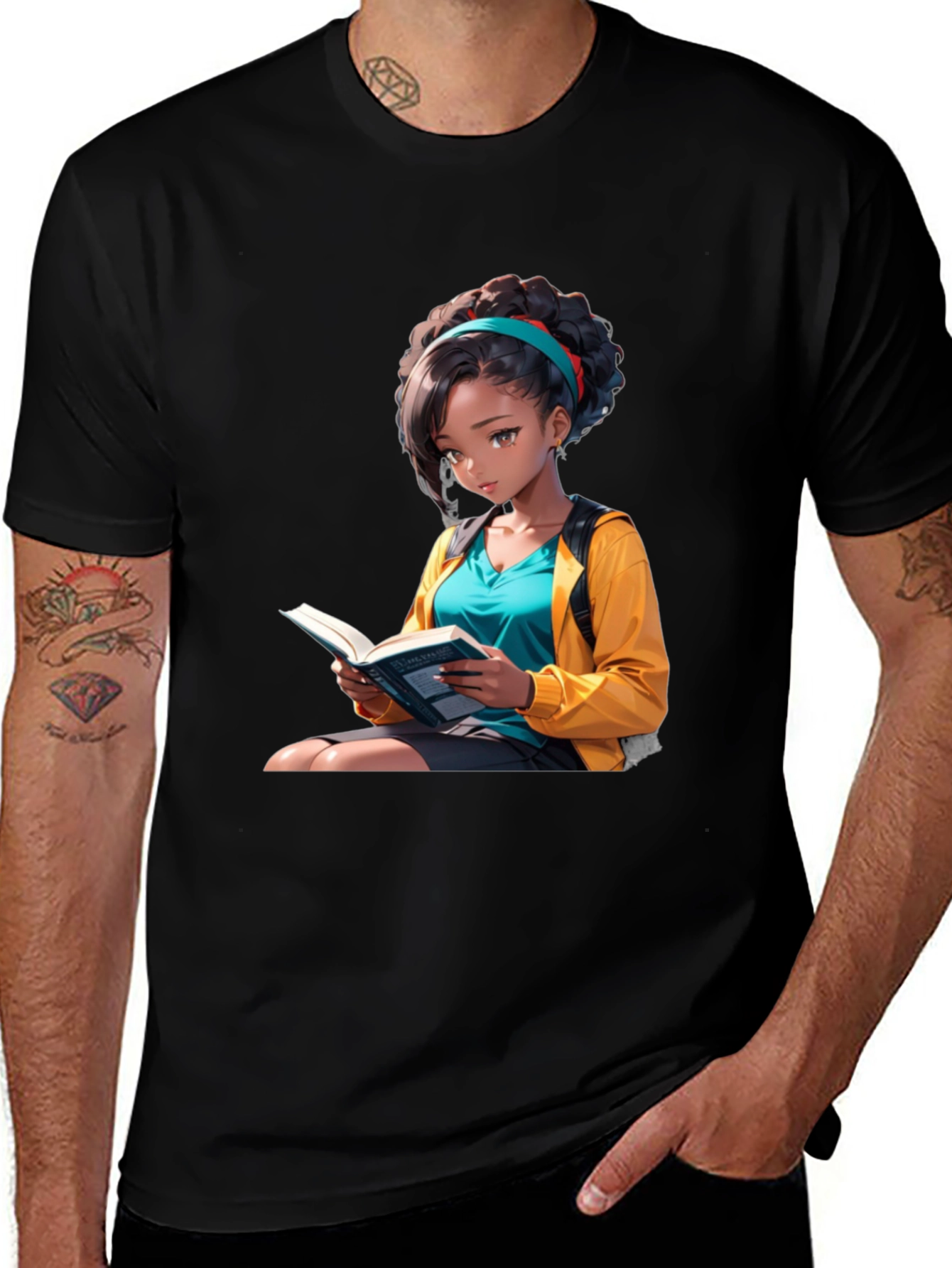 Variant 23 of Anime Girl Reading Book Black T-Shirt