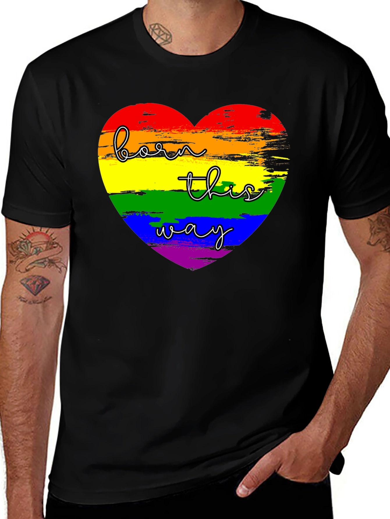 Born This Way Pride T-Shirt - LGBTQ+ Rainbow Heart Tee