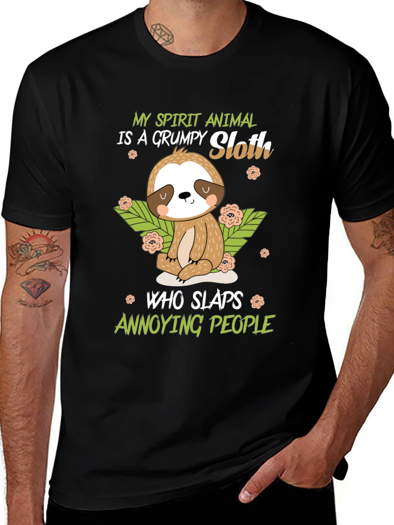 Variant 15 of Grumpy Sloth Spirit Animal Black T-Shirt
