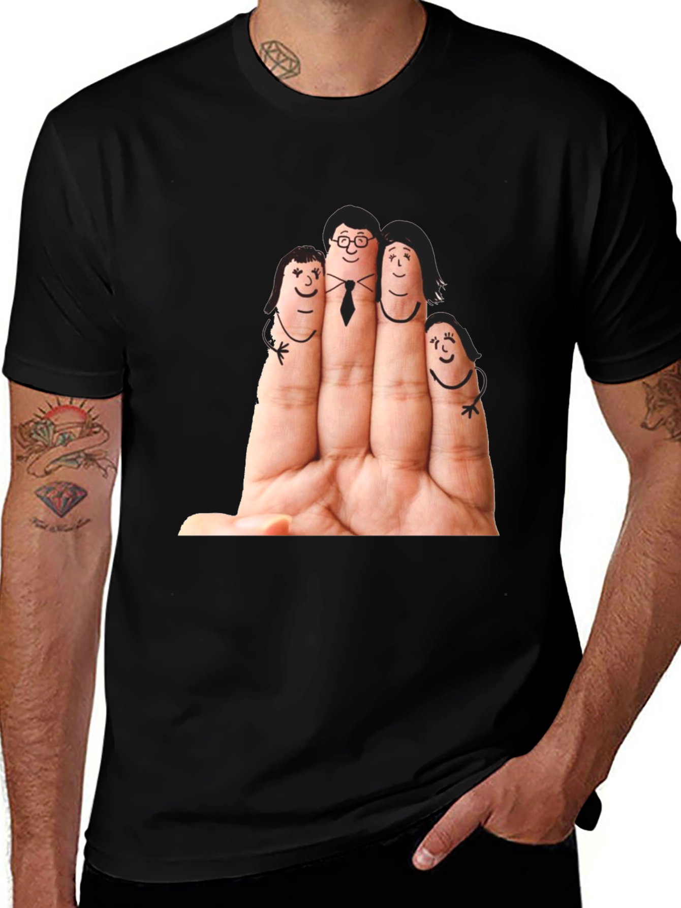 Variant 26 of Finger Family Graphic T-Shirt - Black Cotton Tee
