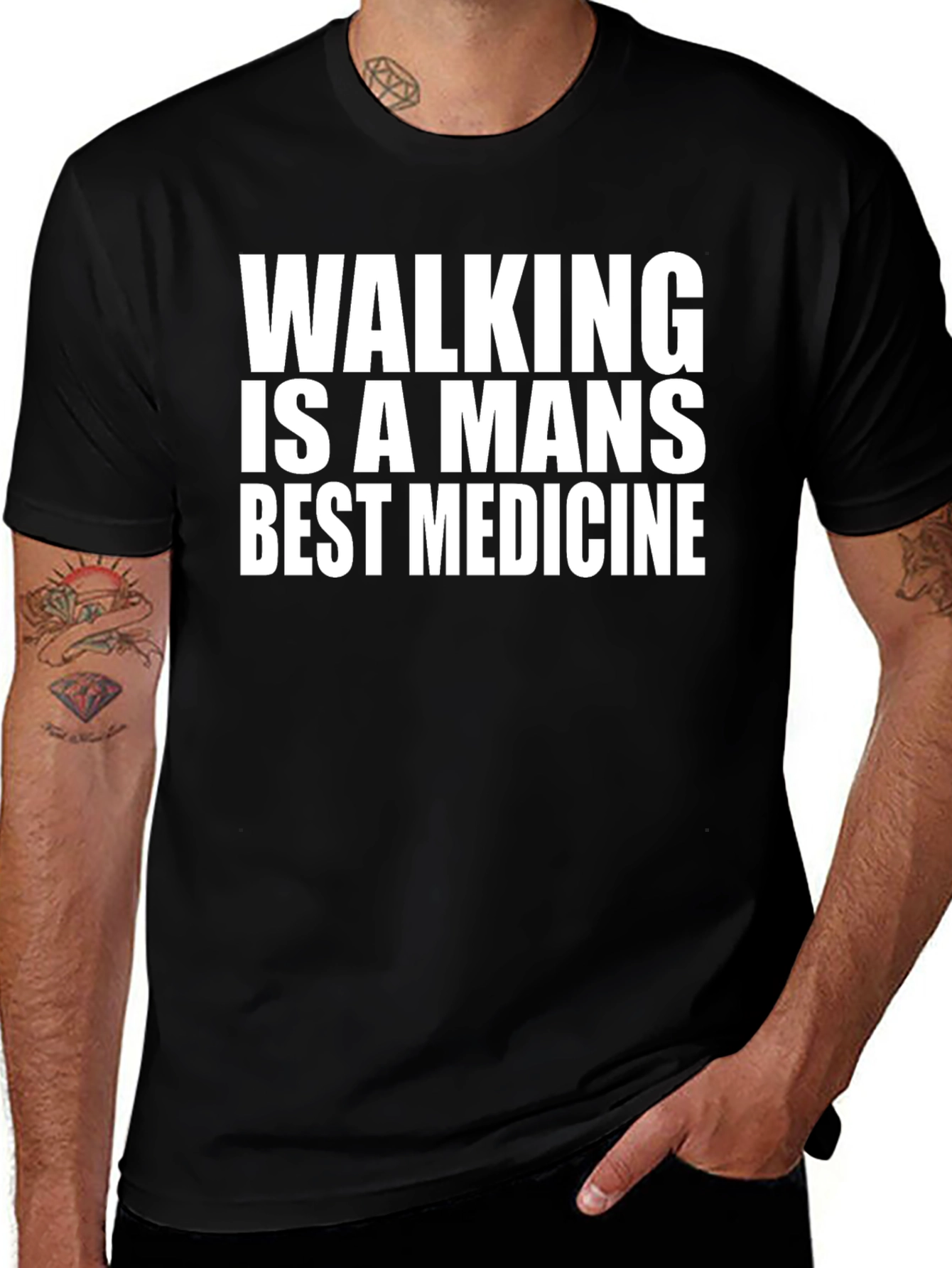 Variant 23 of Walking is a Mans Best Medicine Black T-Shirt