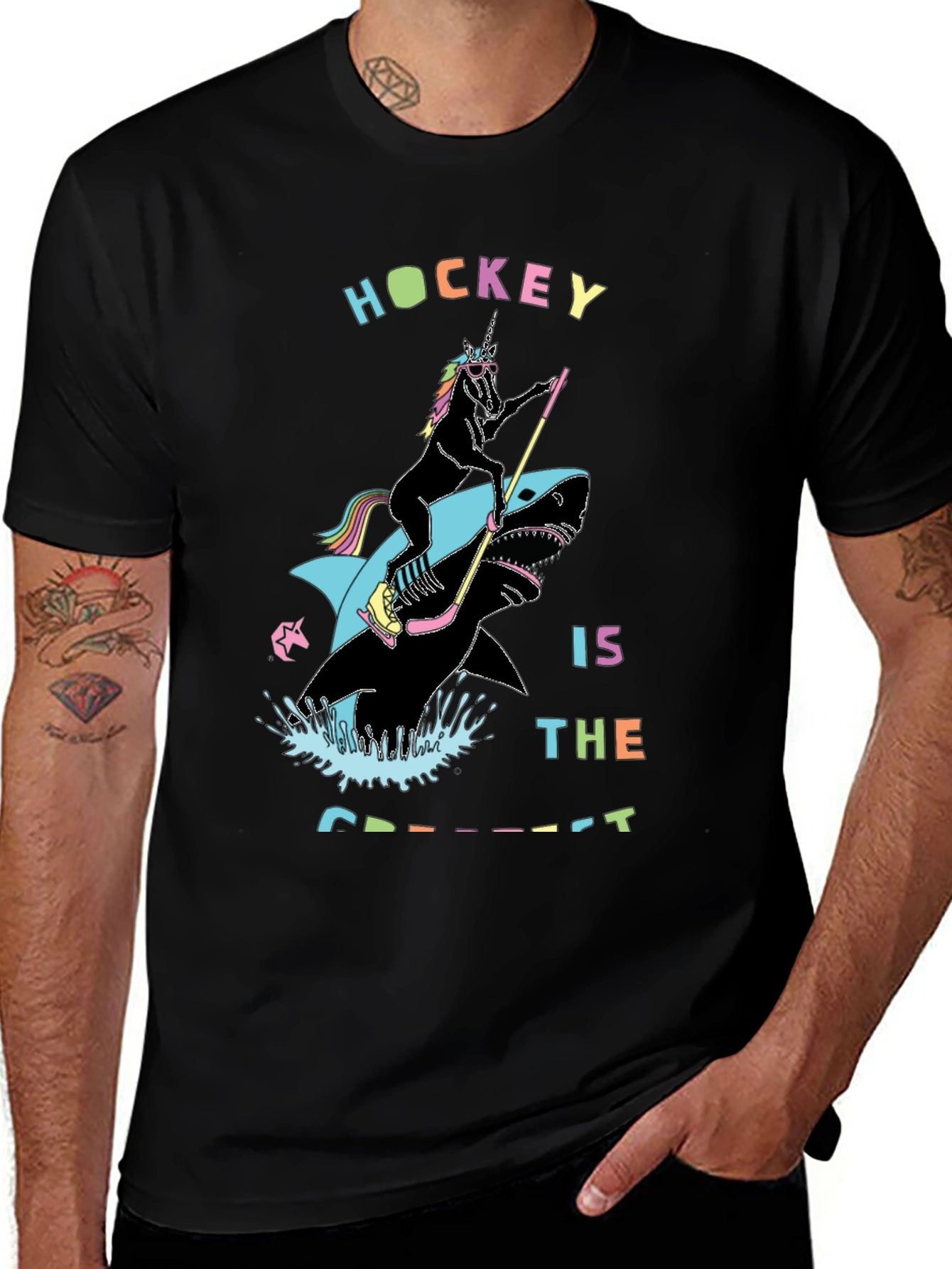 Variant 29 of Hockey Unicorn Shark T-Shirt - Great Tee for Hockey Fans!