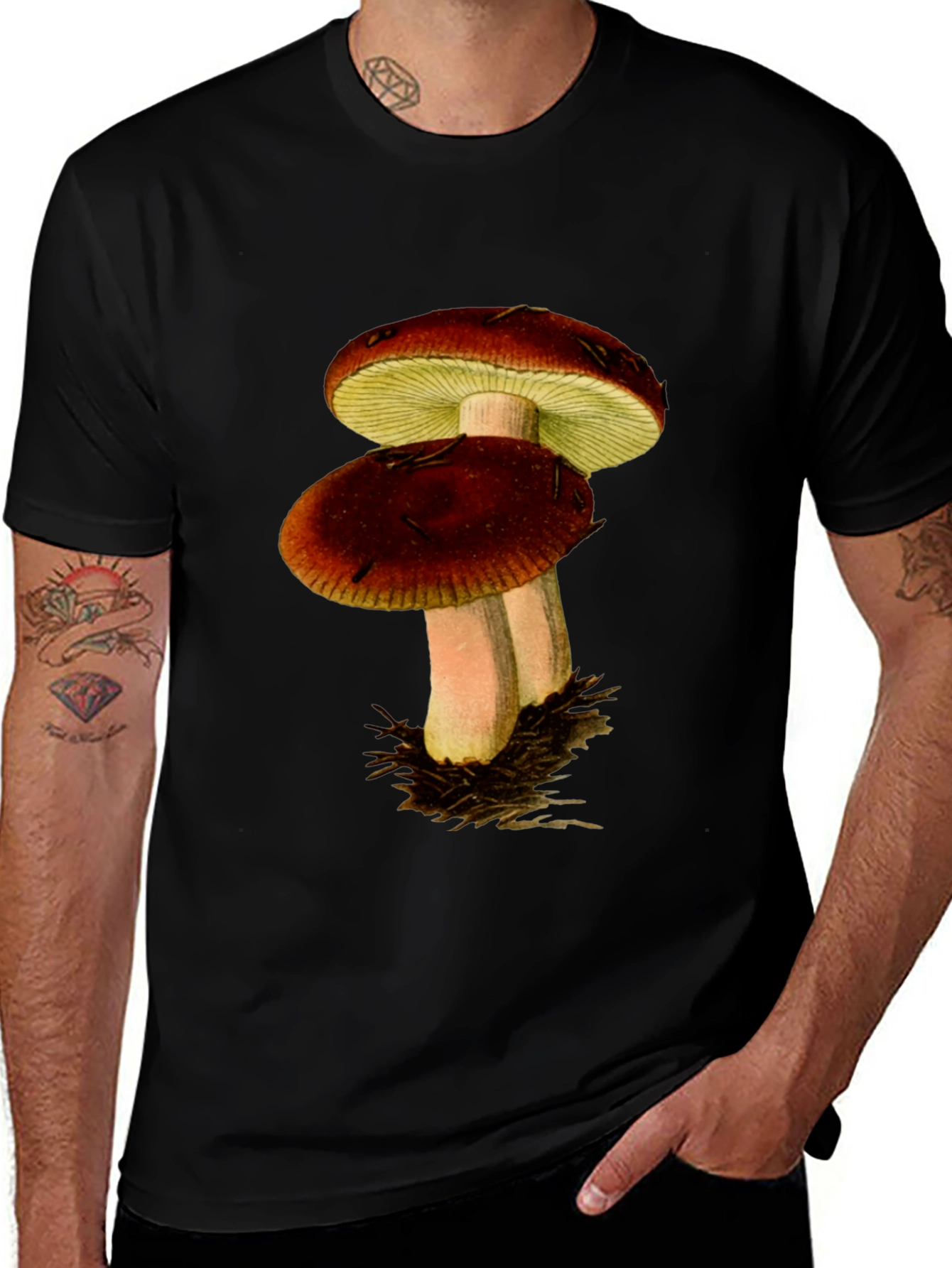 Variant 14 of Mushroom Graphic Tee - Mens Black T-Shirt