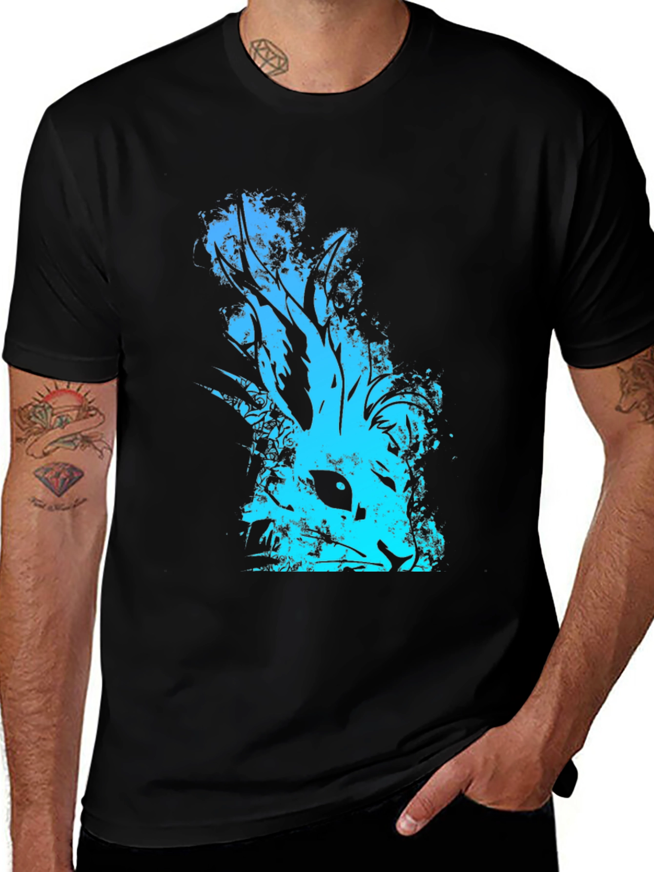 Variant 4 of Abstract Rabbit Graphic Tee - Cool Blue Design