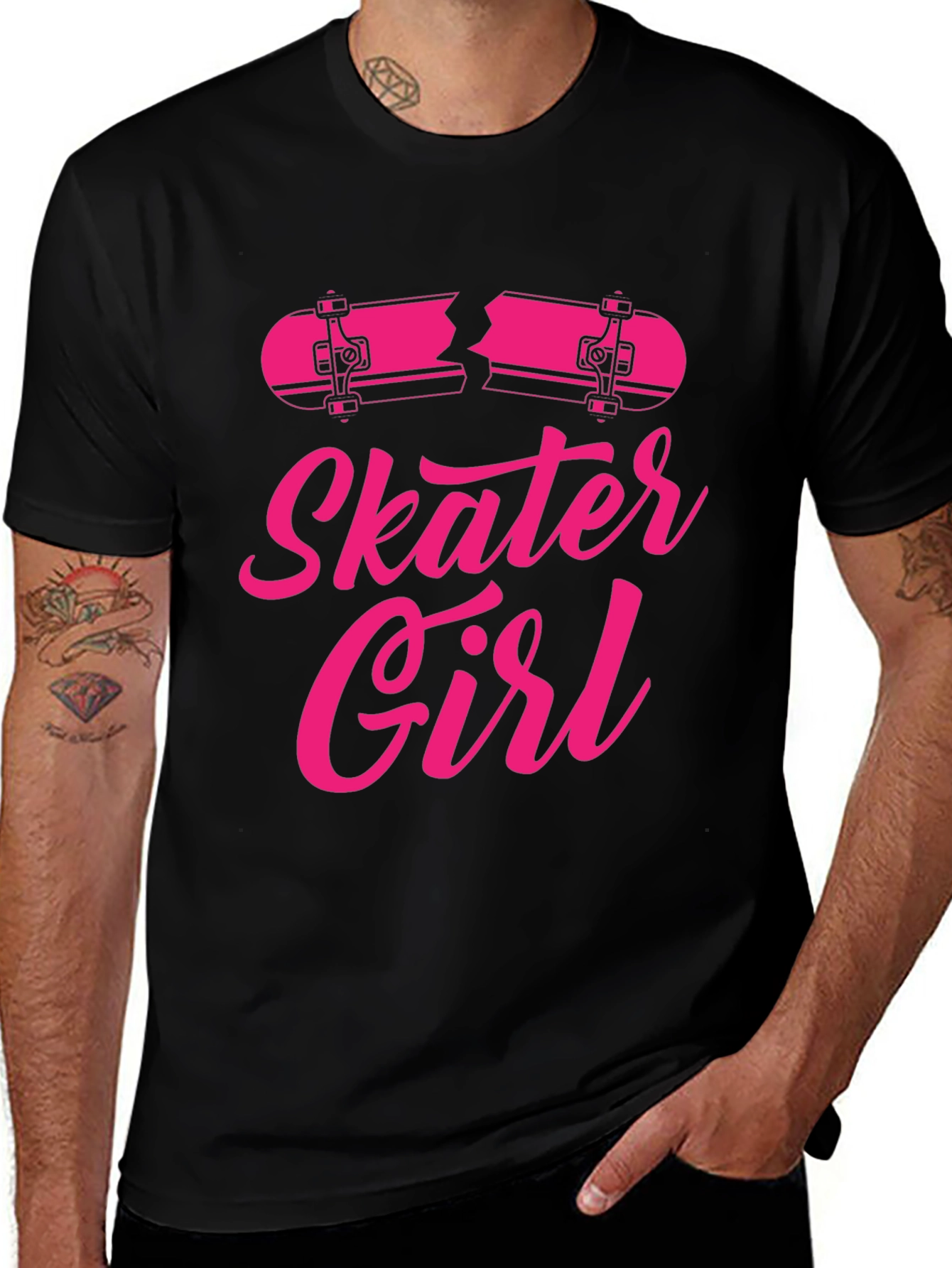 Variant 18 of Skater Girl Graphic Tee - Black Cotton T-Shirt