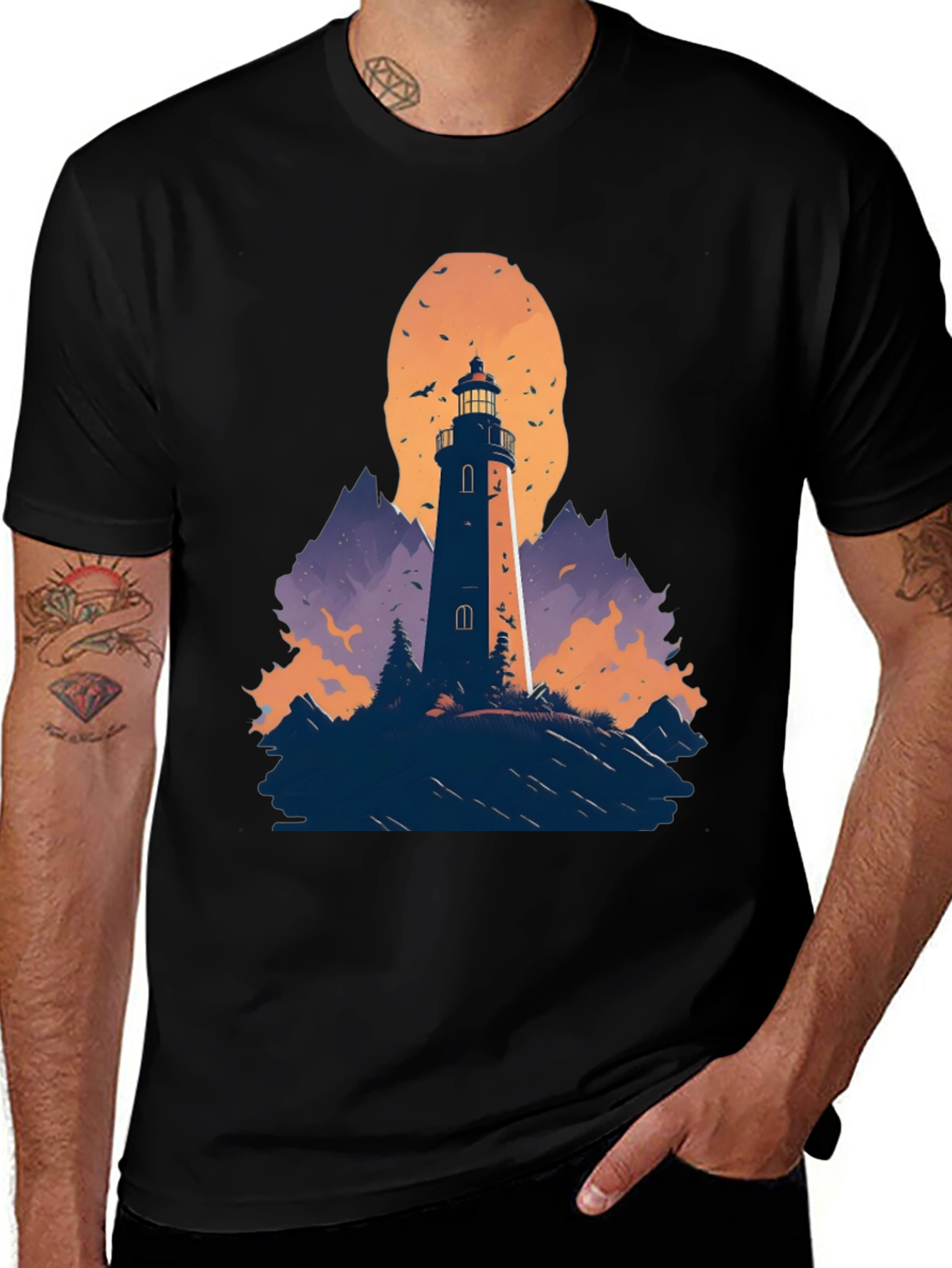 Variant 20 of Lighthouse Graphic Tee - Stylish Unisex Black T-Shirt