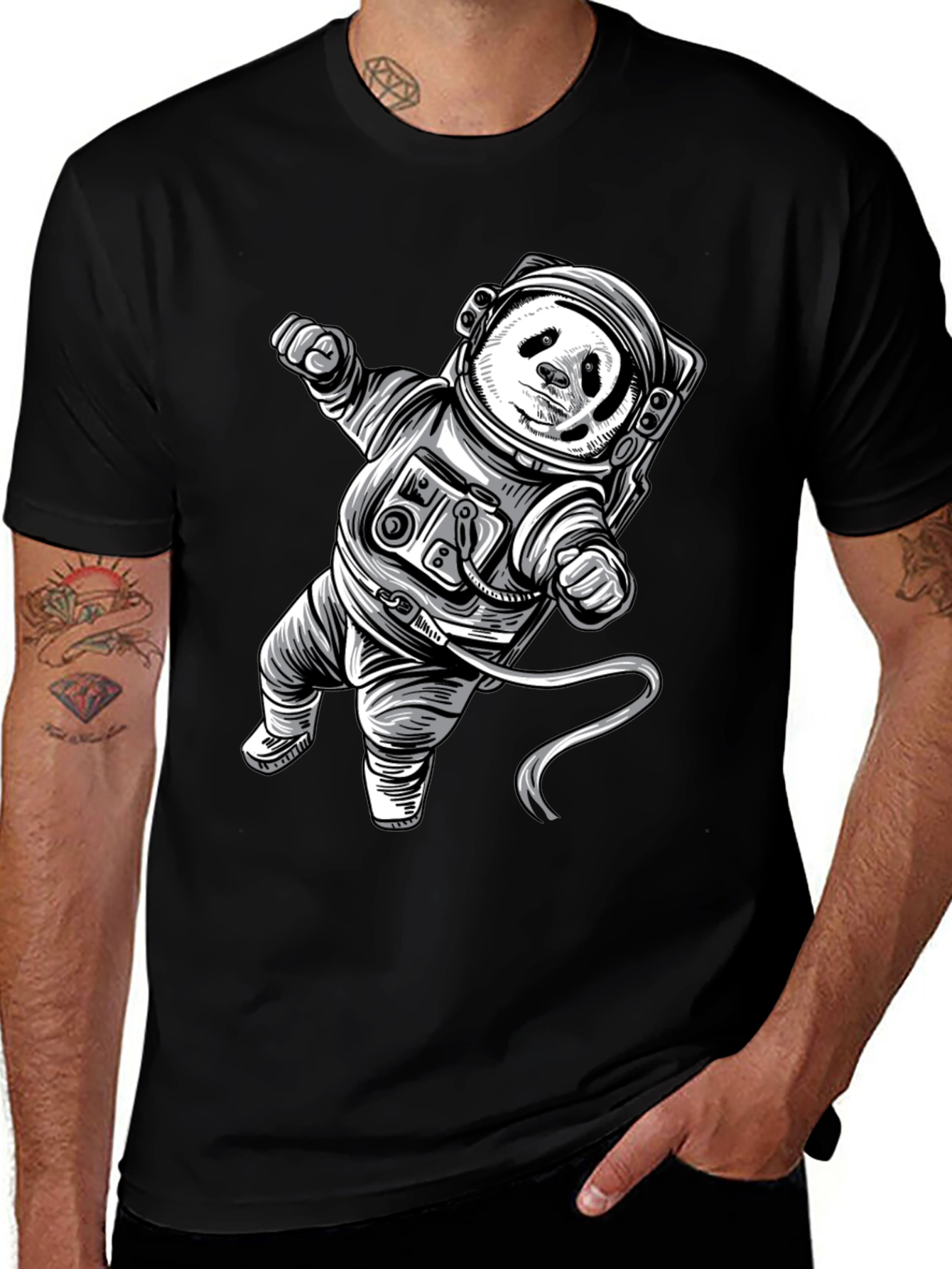 Variant 14 of Panda Astronaut Graphic Tee - Black