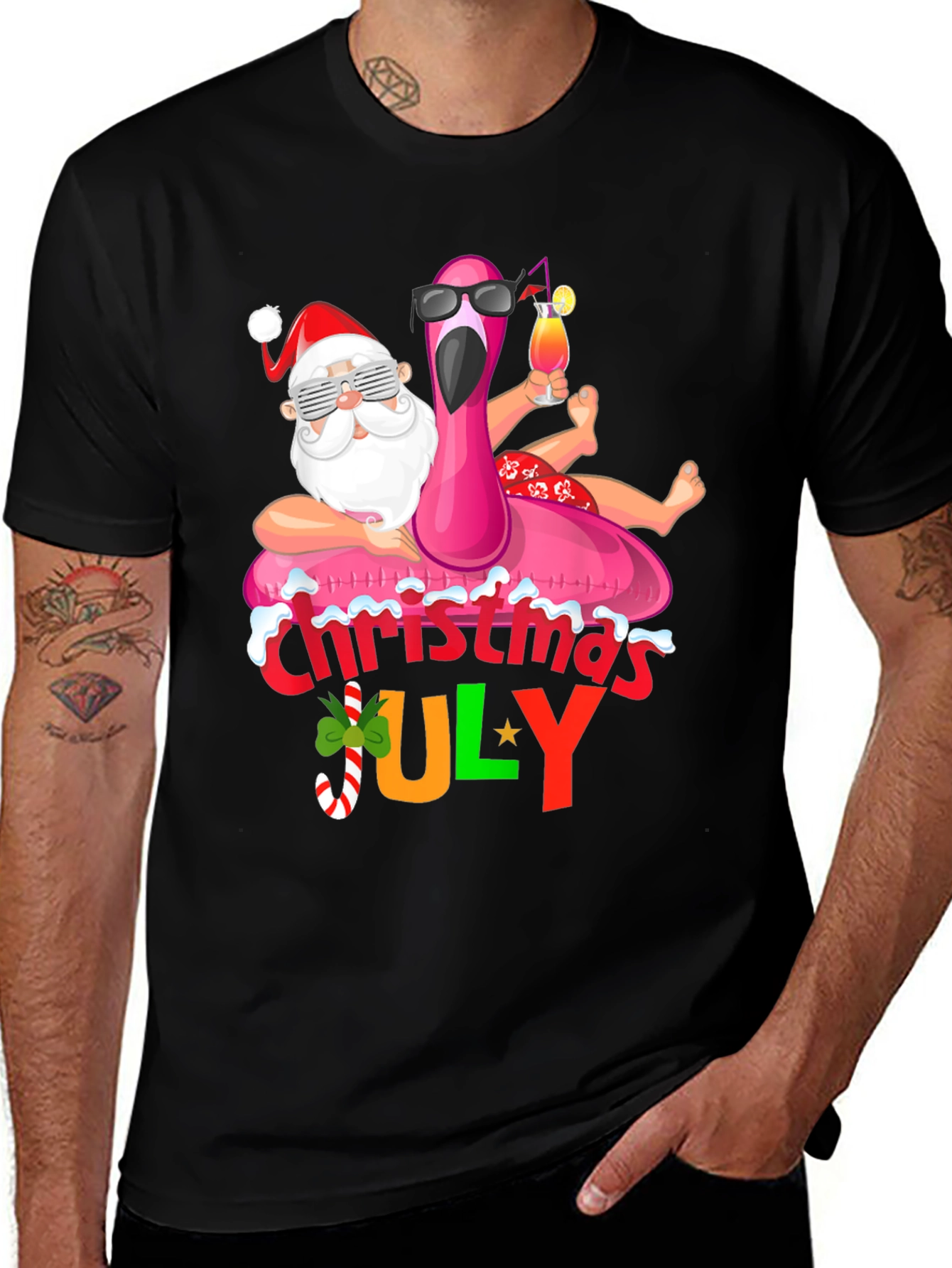 Christmas in July Santa Flamingo T-Shirt