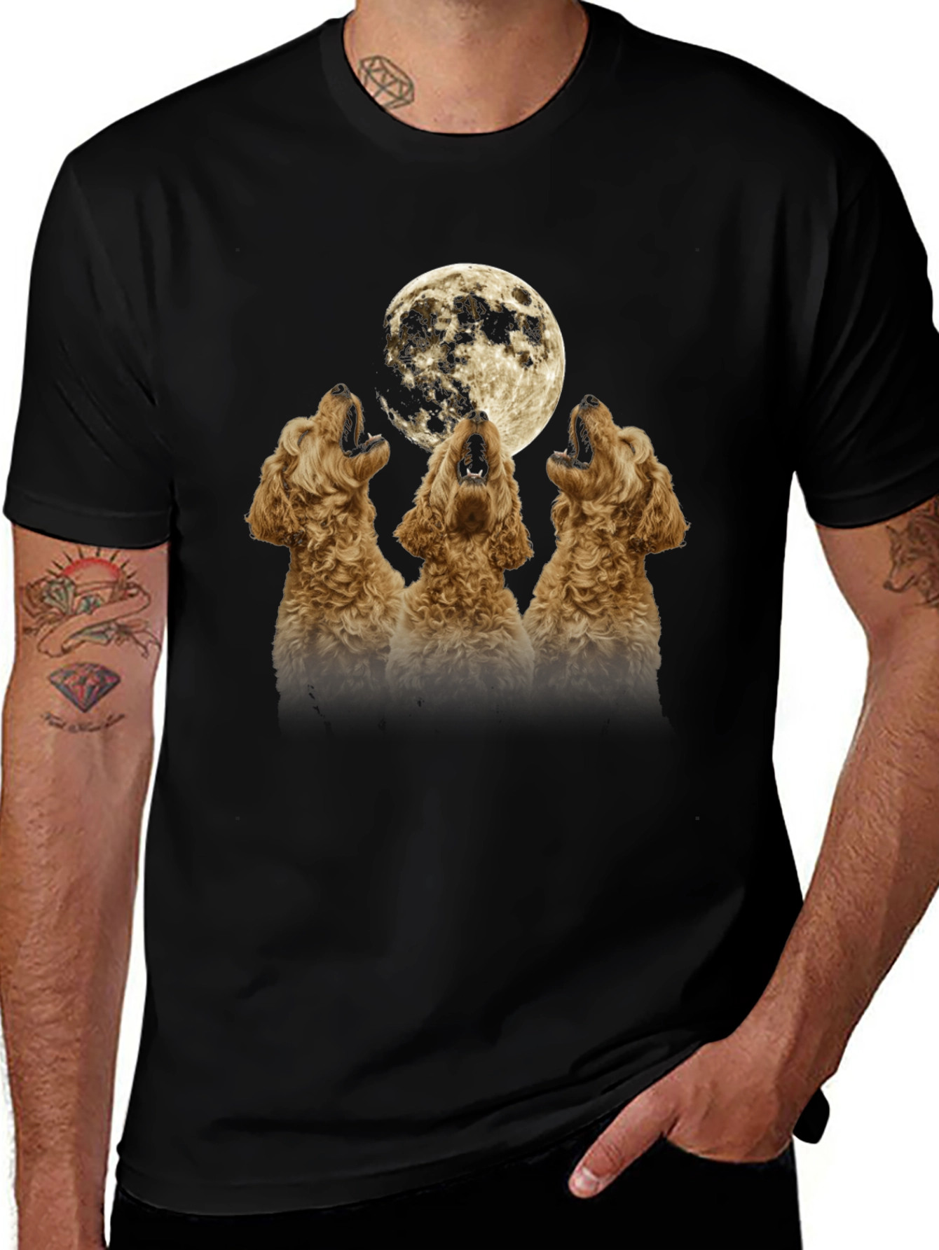 Variant 25 of Howling Dogs Moon Graphic T-Shirt - Black