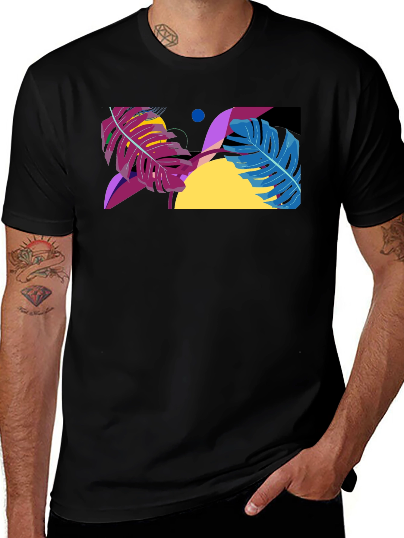 Variant 21 of Abstract Leaf Graphic Black T-Shirt