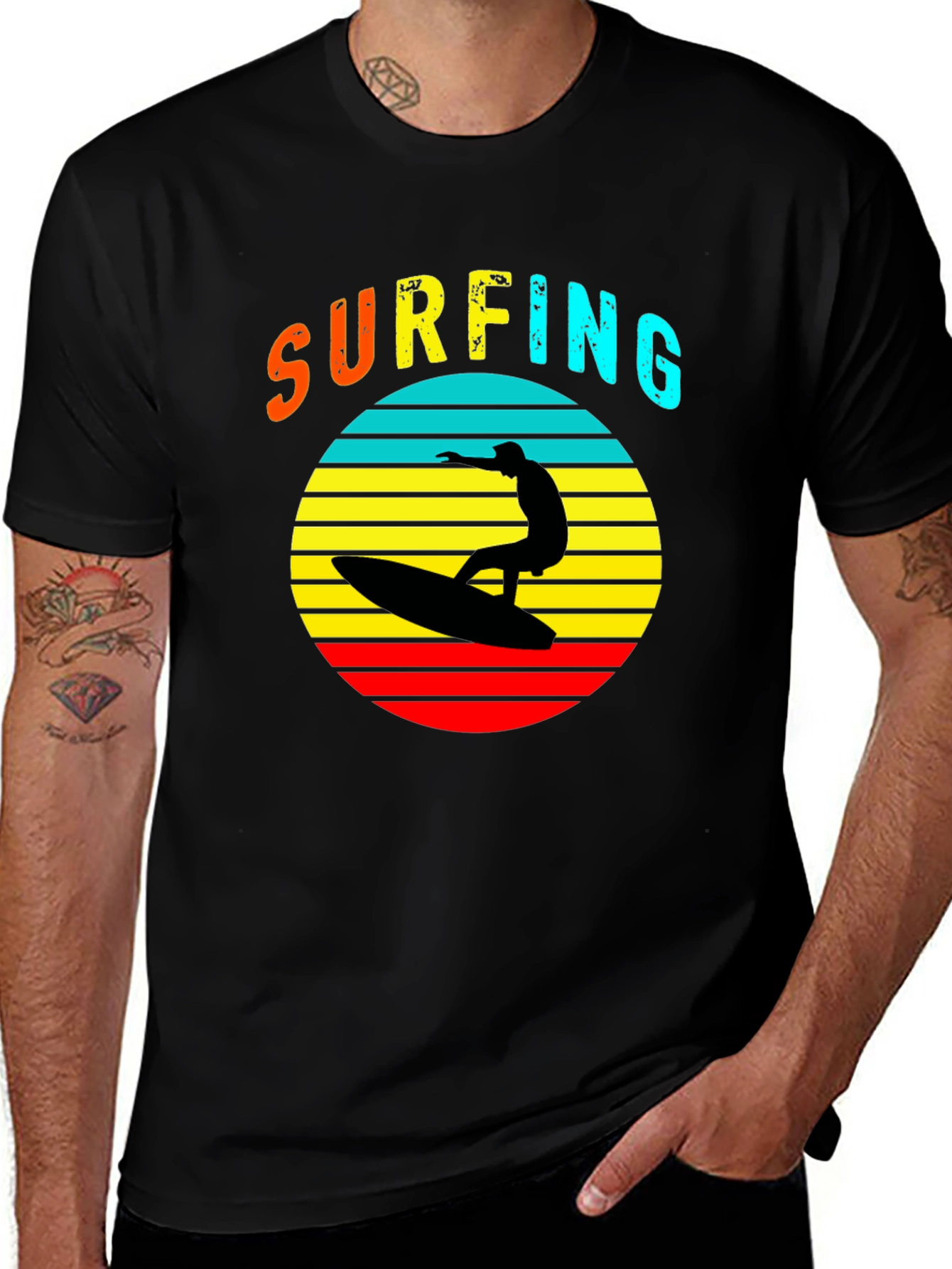 Black Retro Surfing T-Shirt - Vintage Style Tee main image