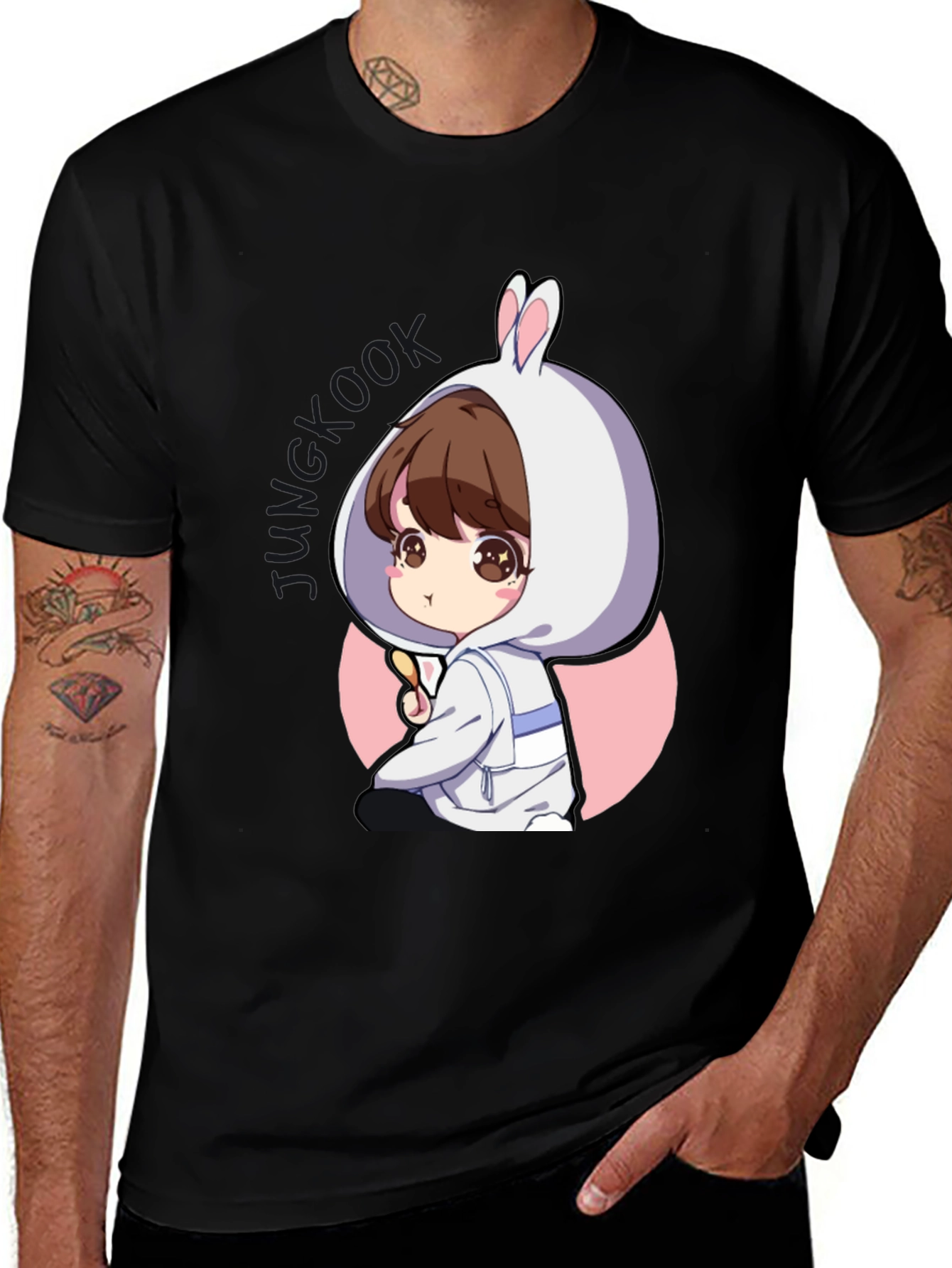 Variant 4 of Anime Style Bunny Graphic Black T-Shirt