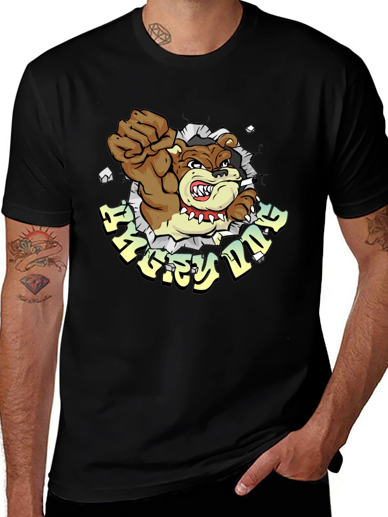 Variant 10 of Angry Dog Graphic Print Black T-Shirt