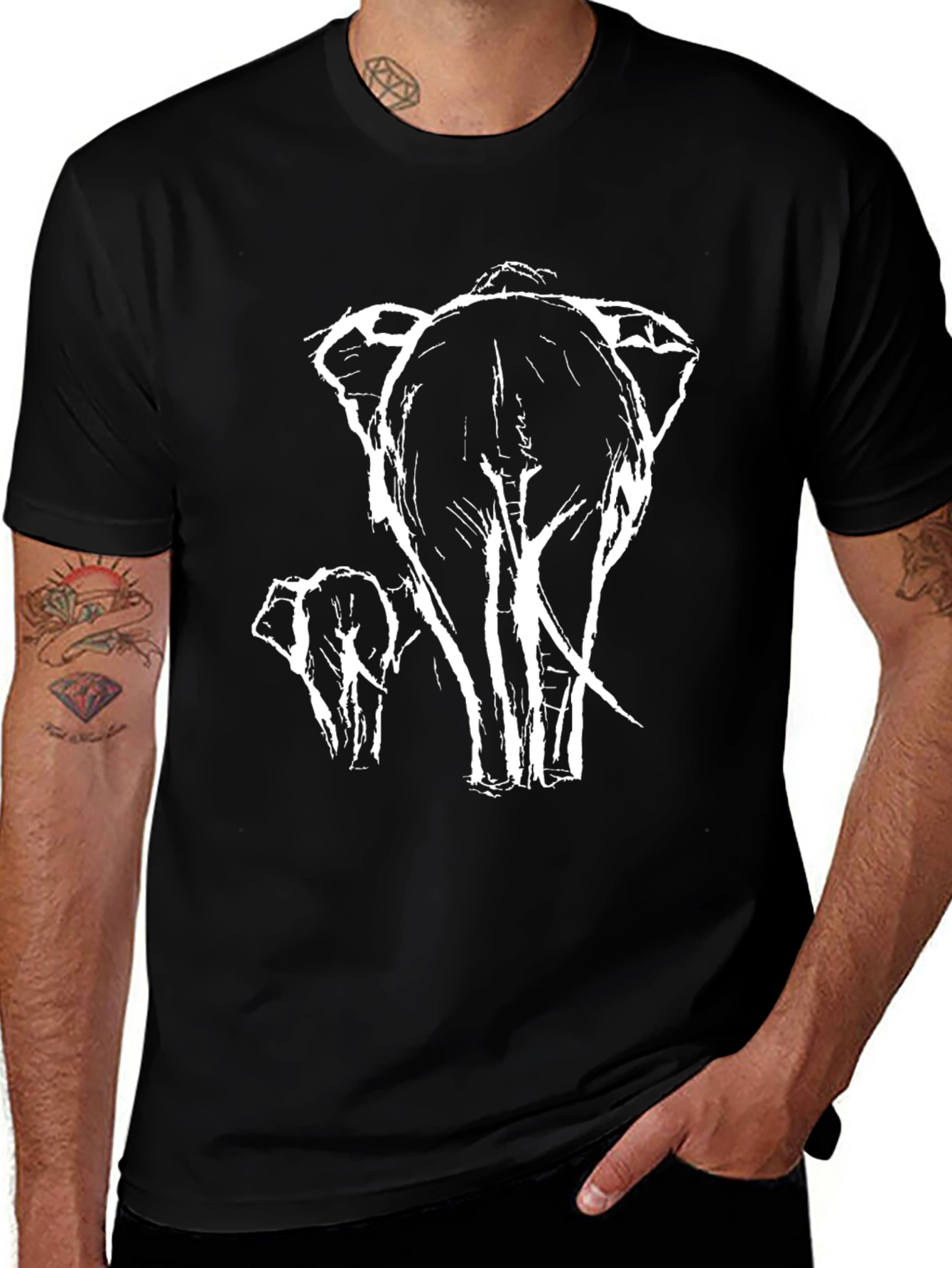 Variant 30 of Elephant Sketch Graphic Tee - Black Cotton Casual T-Shirt