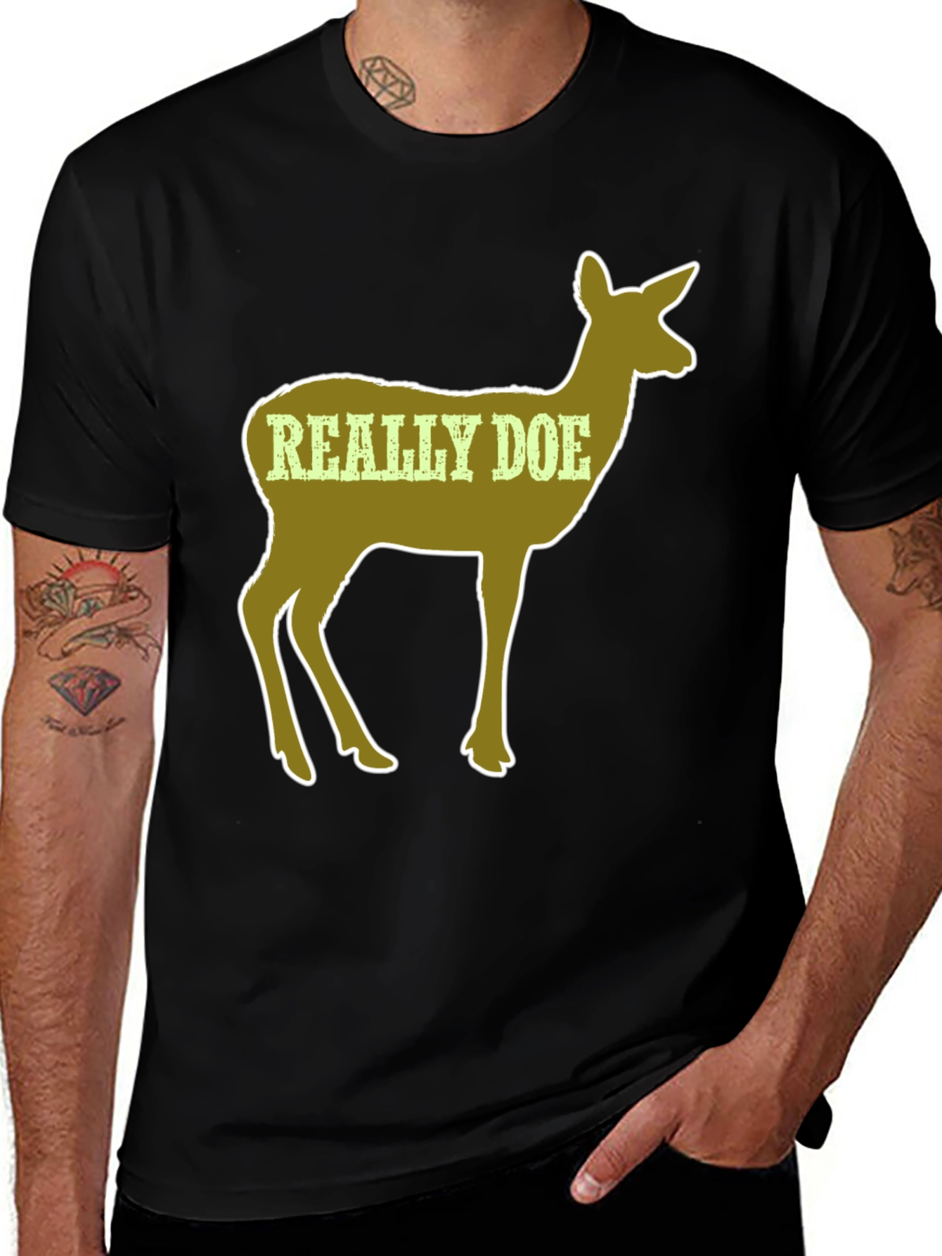 Variant 16 of Really Doe Deer Graphic Tee - Black Cotton T-Shirt