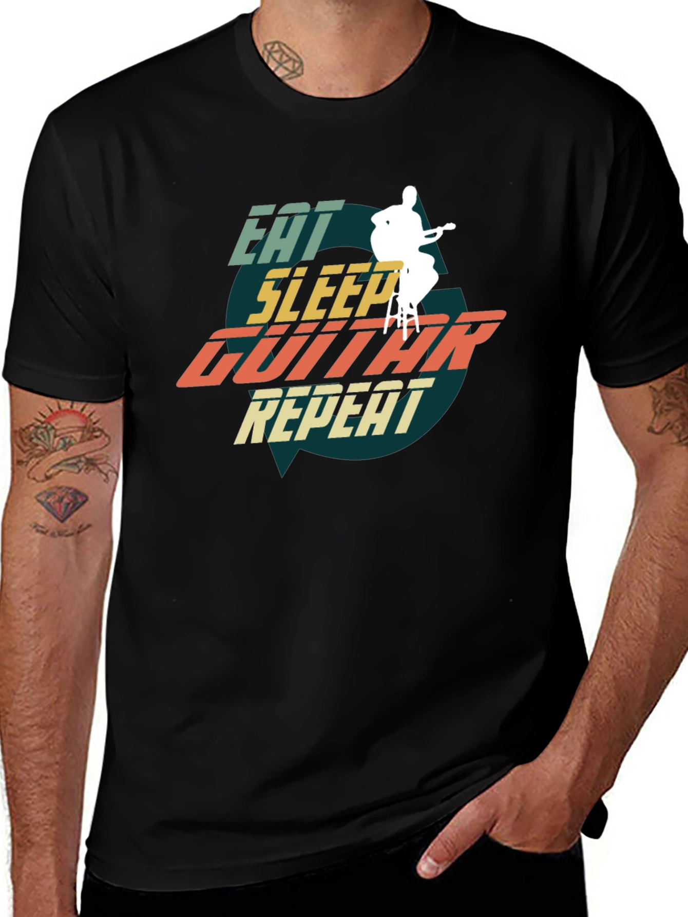 Variant 15 of Eat Sleep Guitar Repeat Graphic Tee - Musician T-Shirt