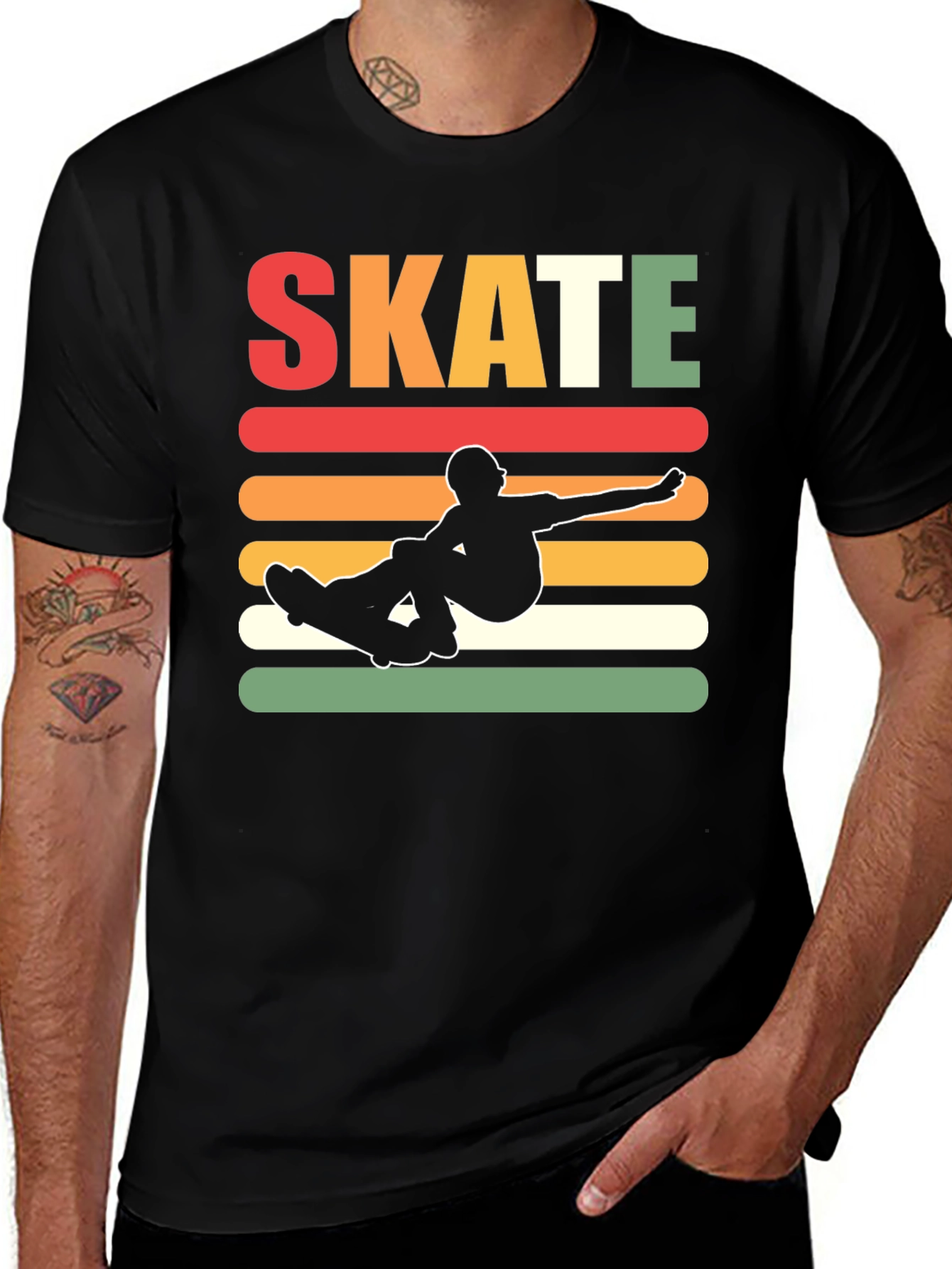 Variant 21 of Retro Skate T-Shirt - Black Cotton Tee