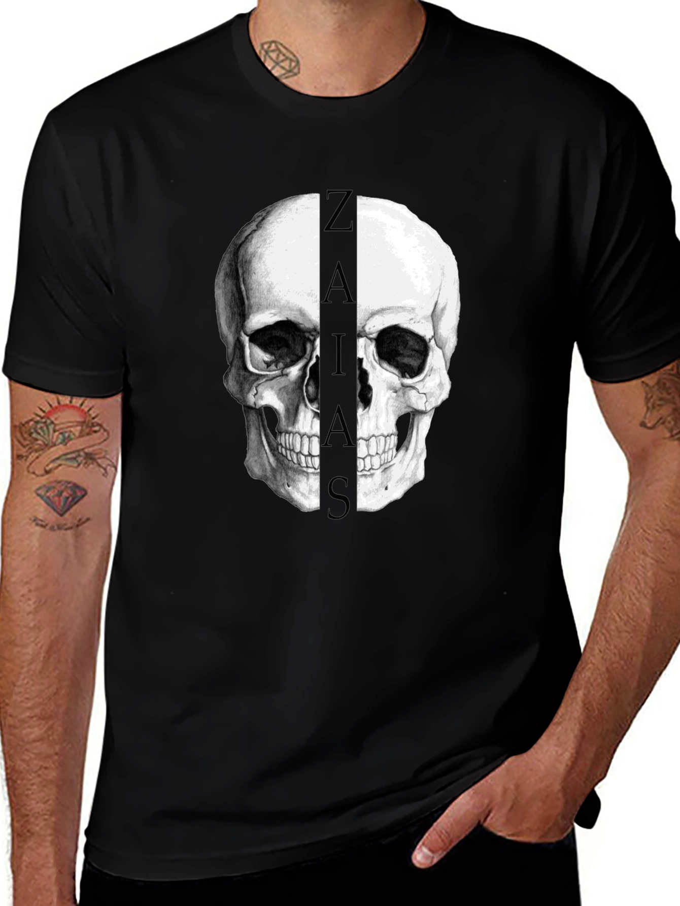 Variant 4 of Skull Graphic Black T-Shirt - Zaias Print