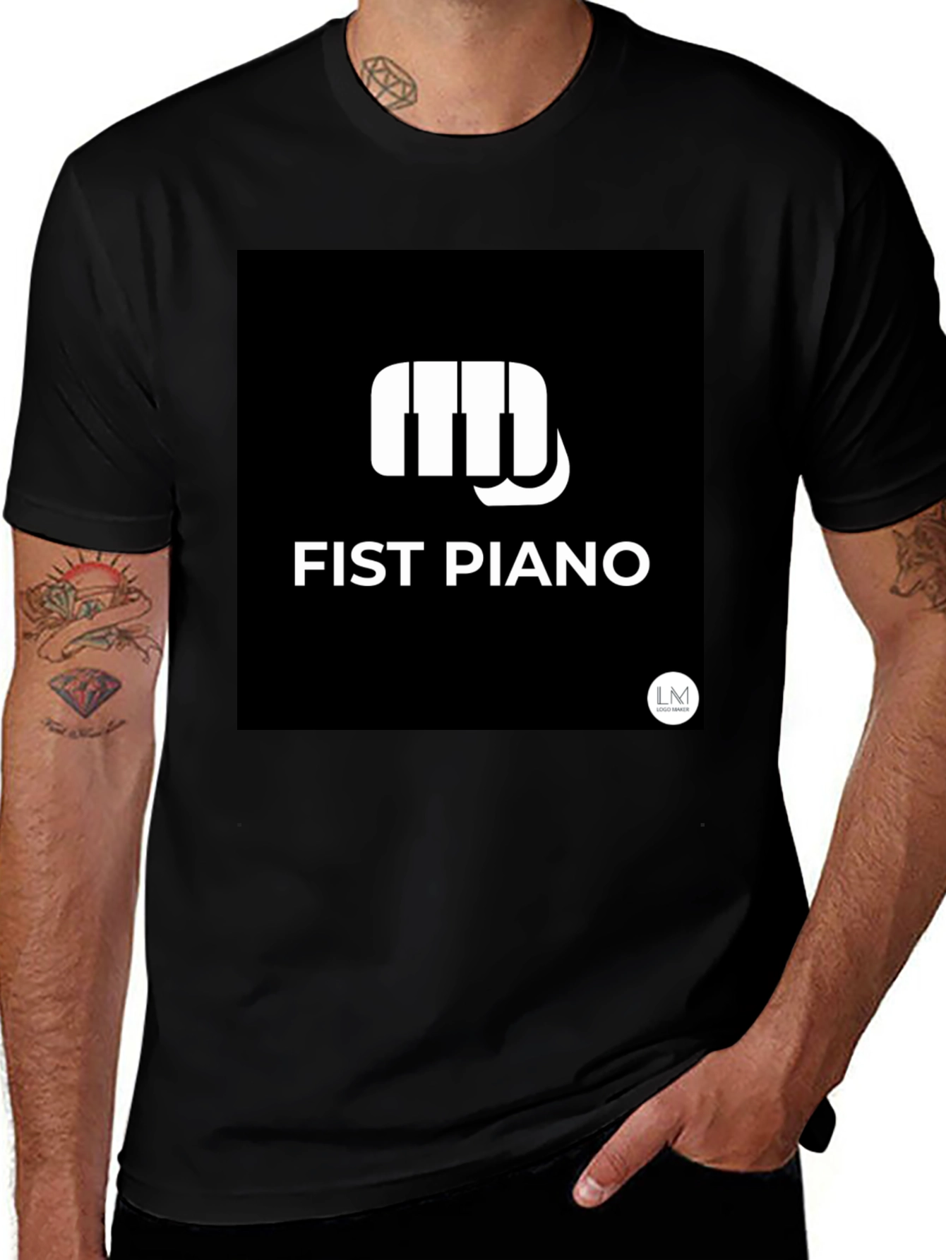Variant 10 of Fist Piano Graphic T-Shirt - Black Crew Neck Tee