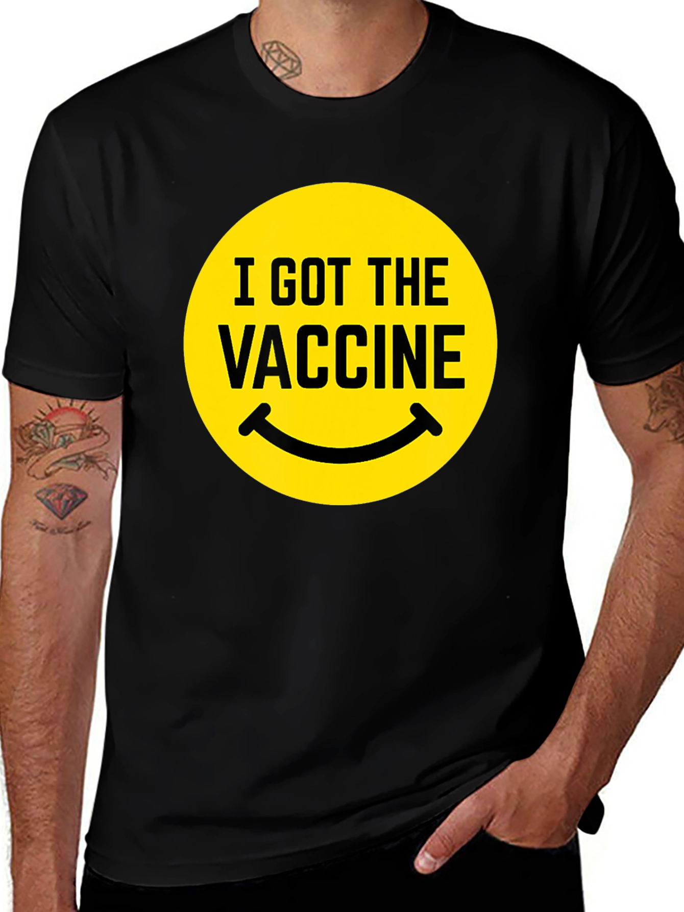 Variant 2 of I Got The Vaccine Smiley Face Black T-Shirt