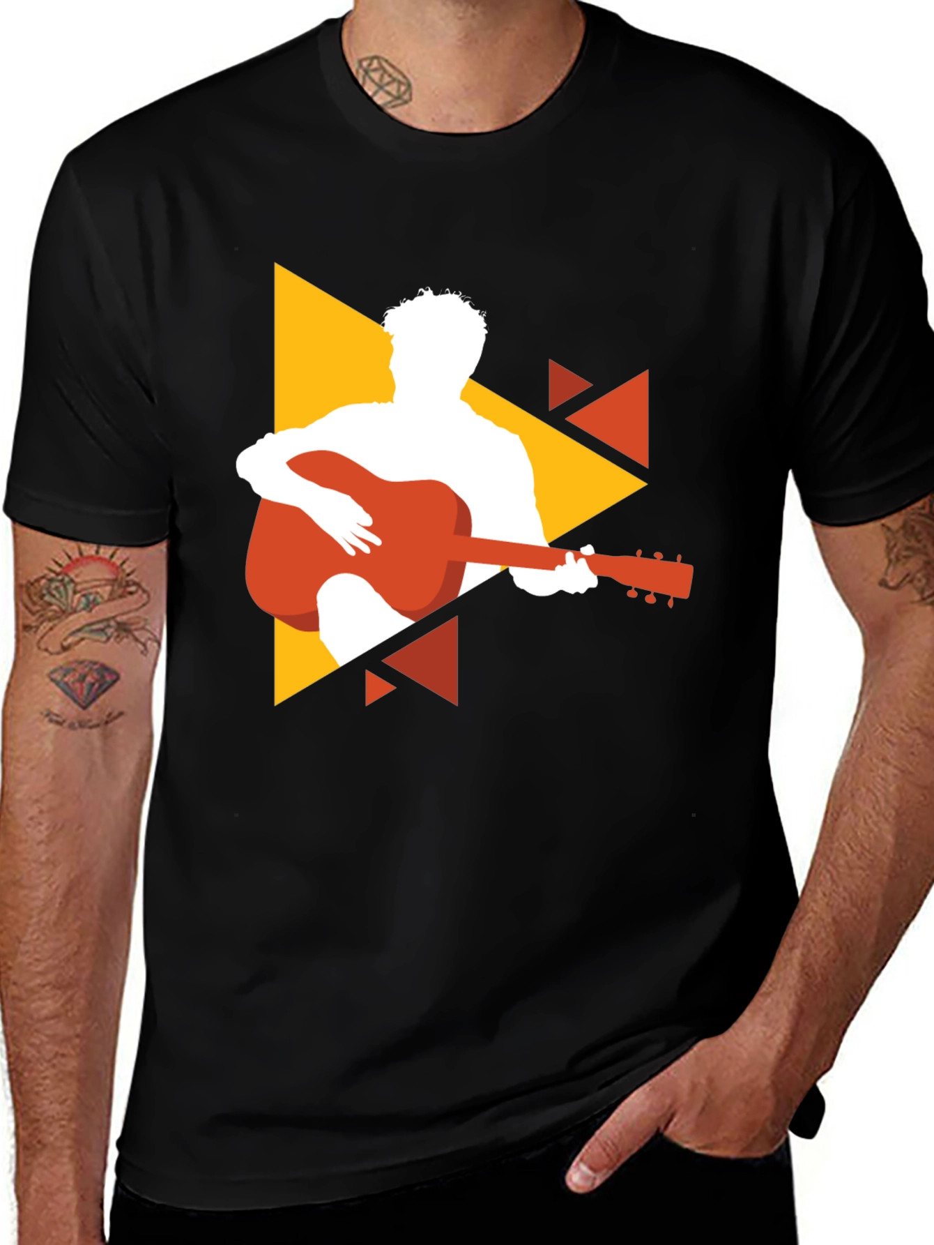 Variant 26 of Guitarist Graphic Tee - Black Cotton Blend T-Shirt