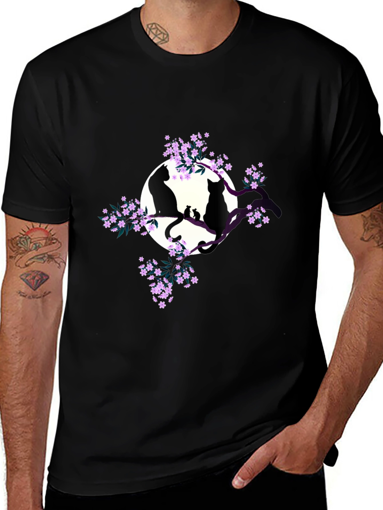 Variant 6 of Cats on Branch Graphic Tee - Black