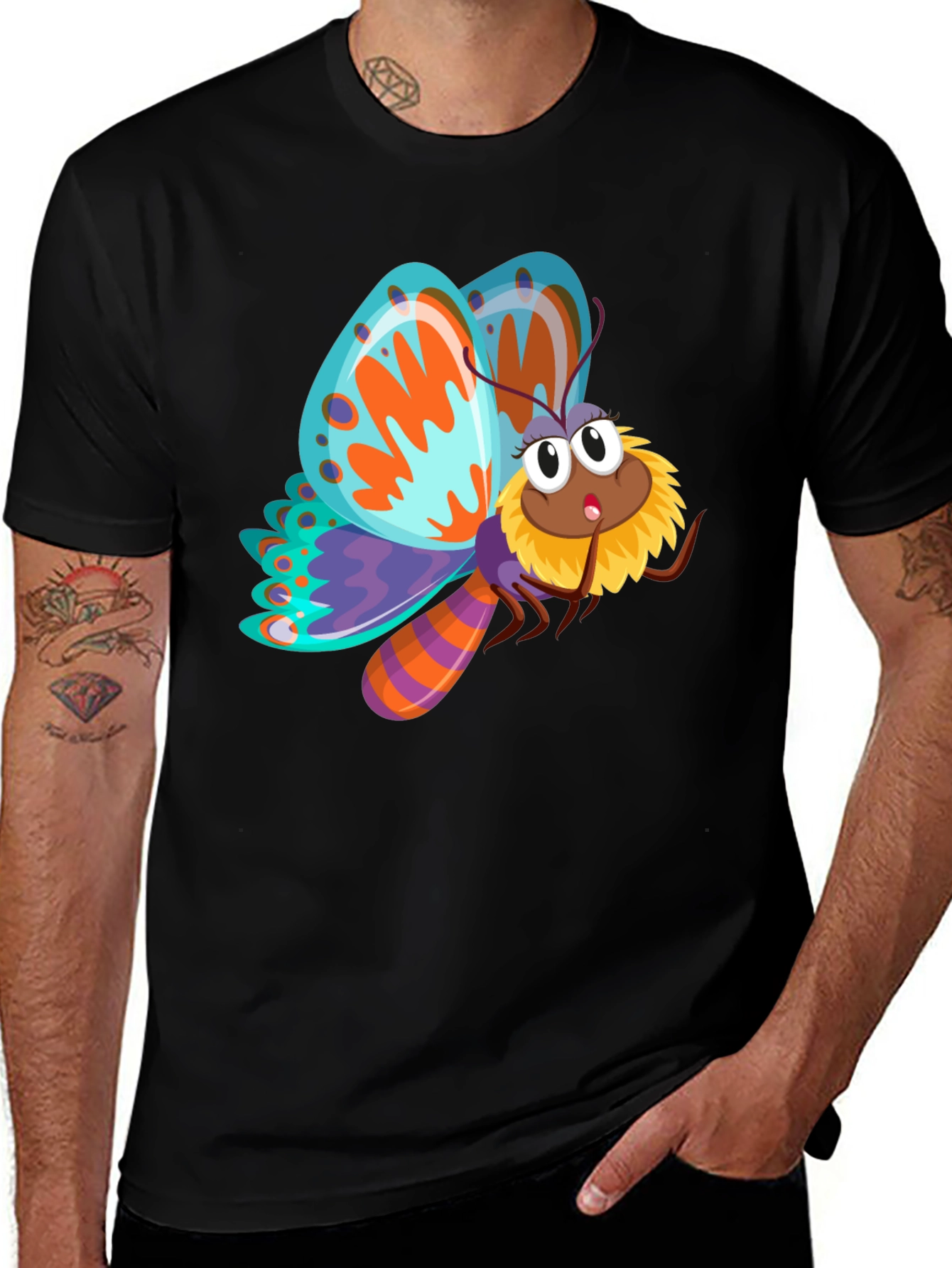 Variant 28 of Butterfly Cartoon Graphic Black T-Shirt