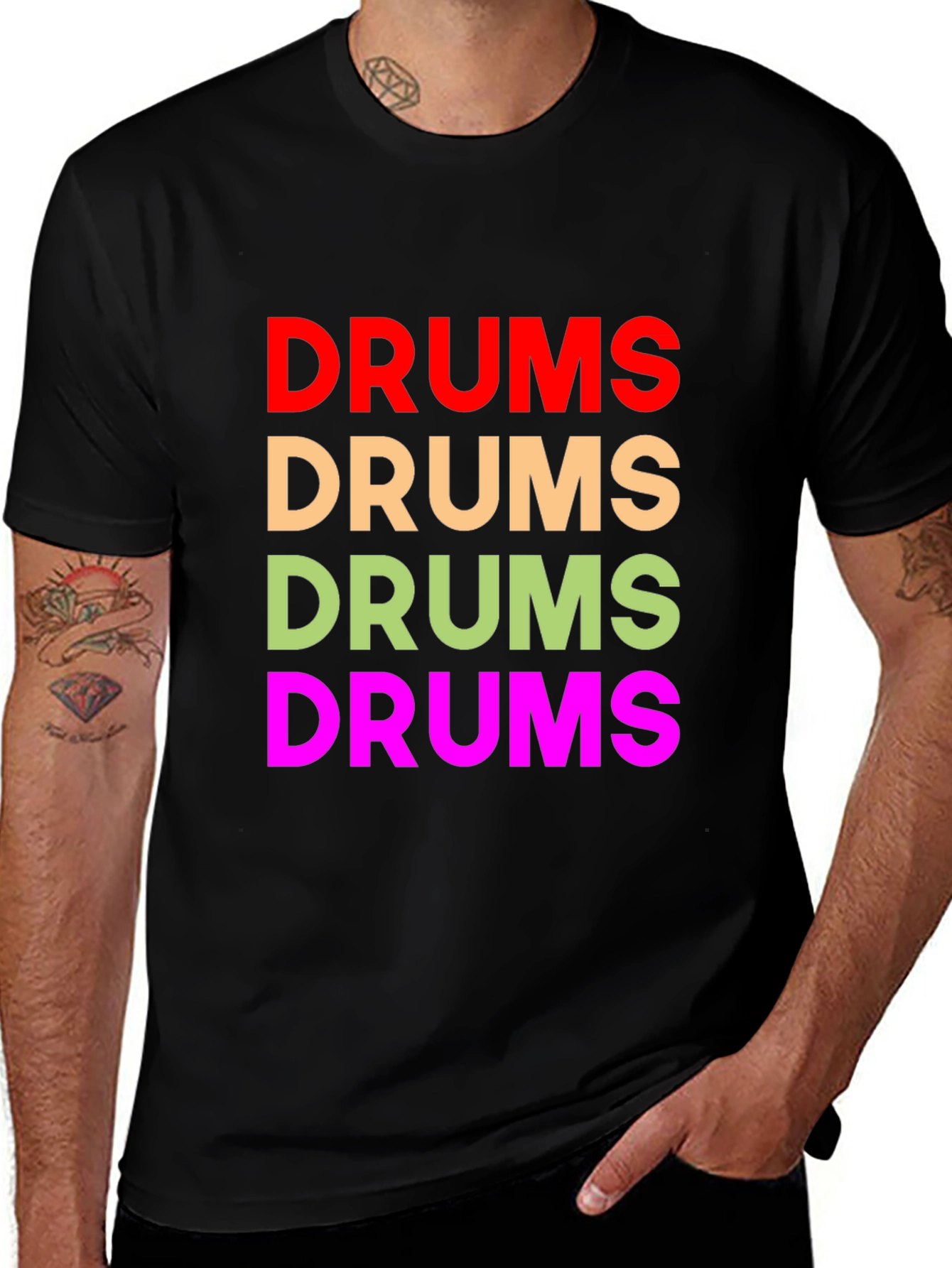 Variant 23 of Colorful Drums Graphic T-Shirt - Black Cotton Tee