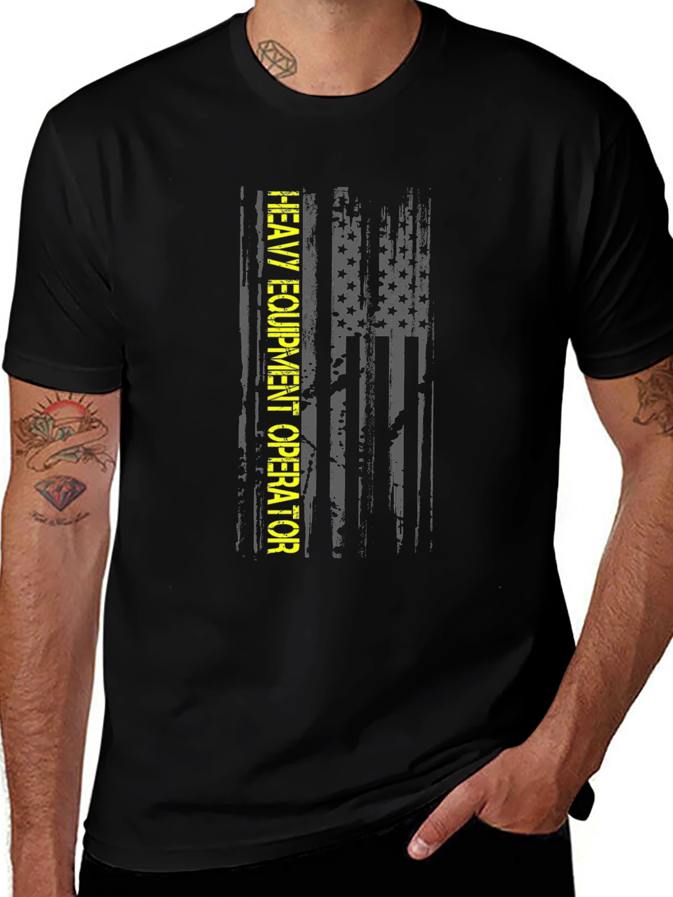 Variant 27 of Heavy Equipment Operator Distressed Flag T-Shirt