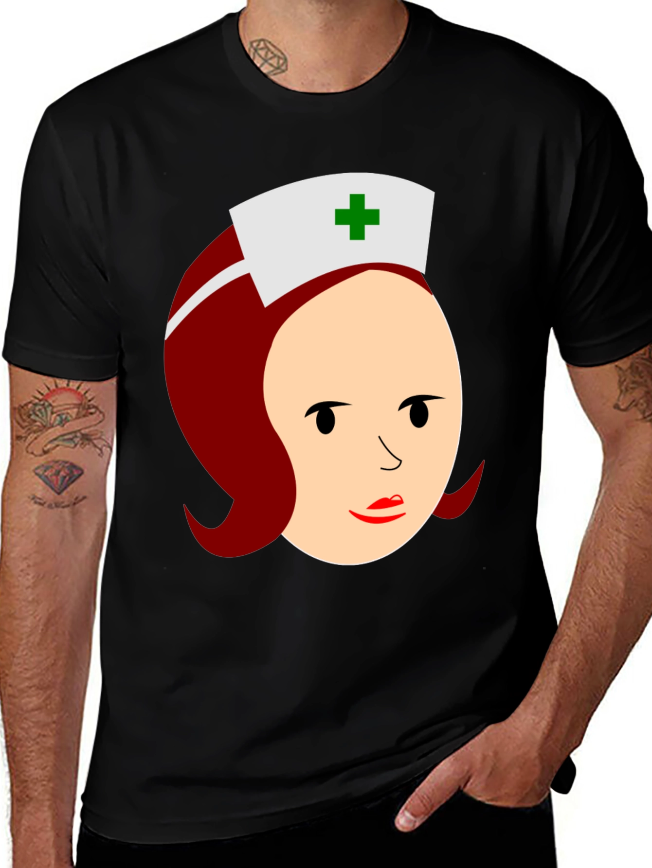 Nurse Cartoon Graphic T-Shirt - Black