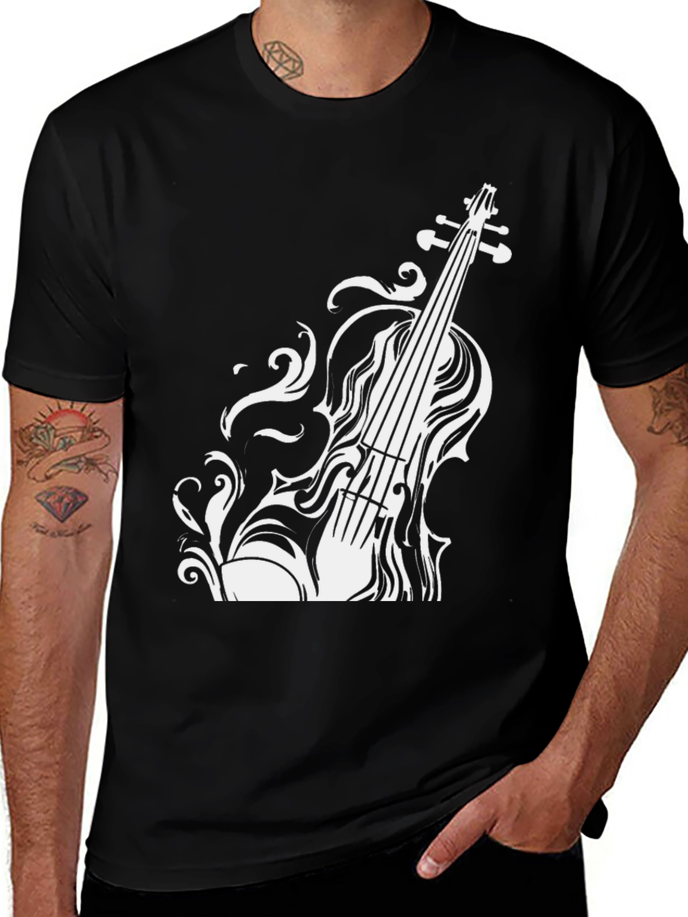 Variant 9 of Violin Graphic Tee - Black Cotton Blend