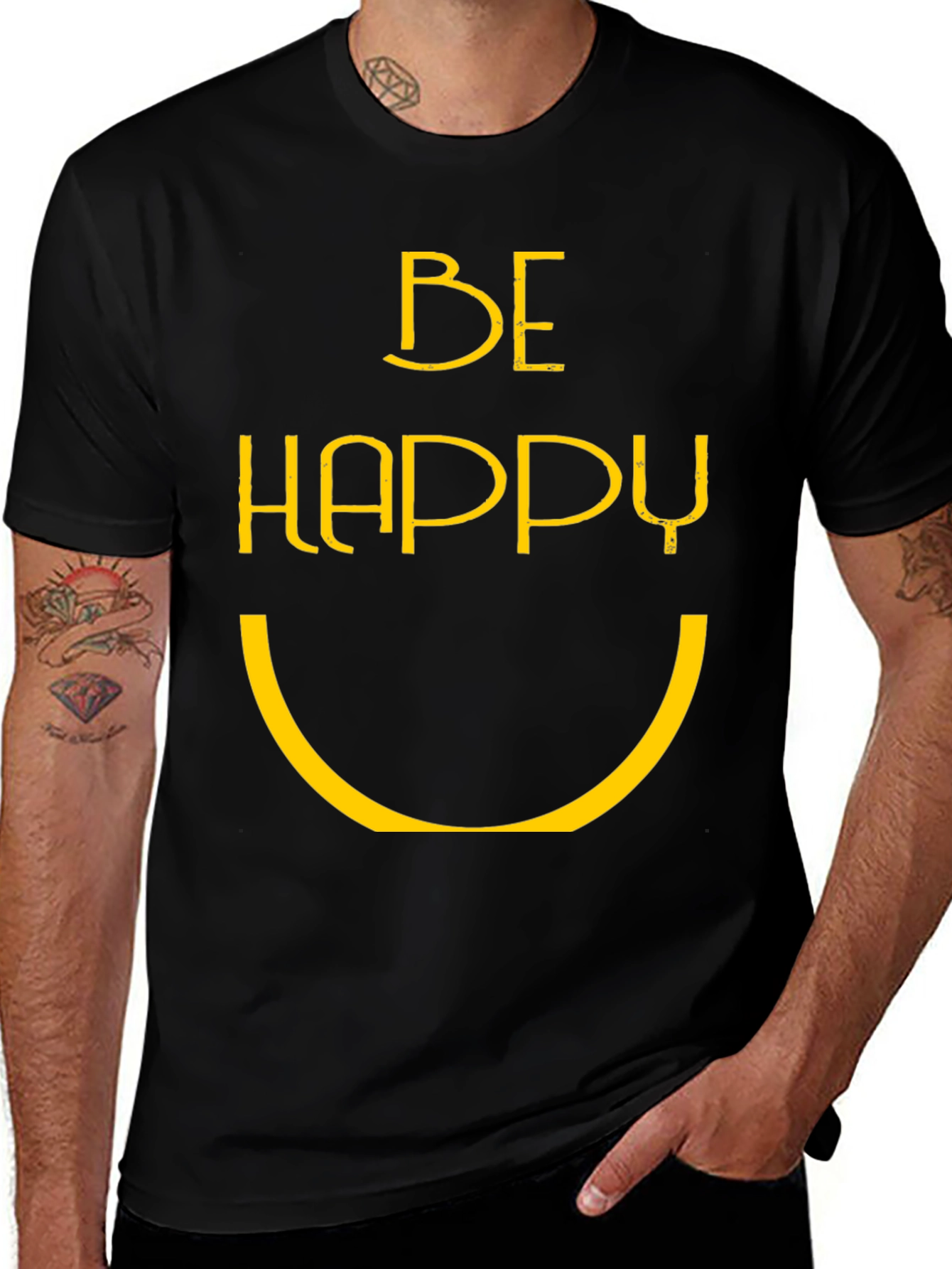 Variant 24 of Be Happy Graphic T-Shirt - Black Casual Tee