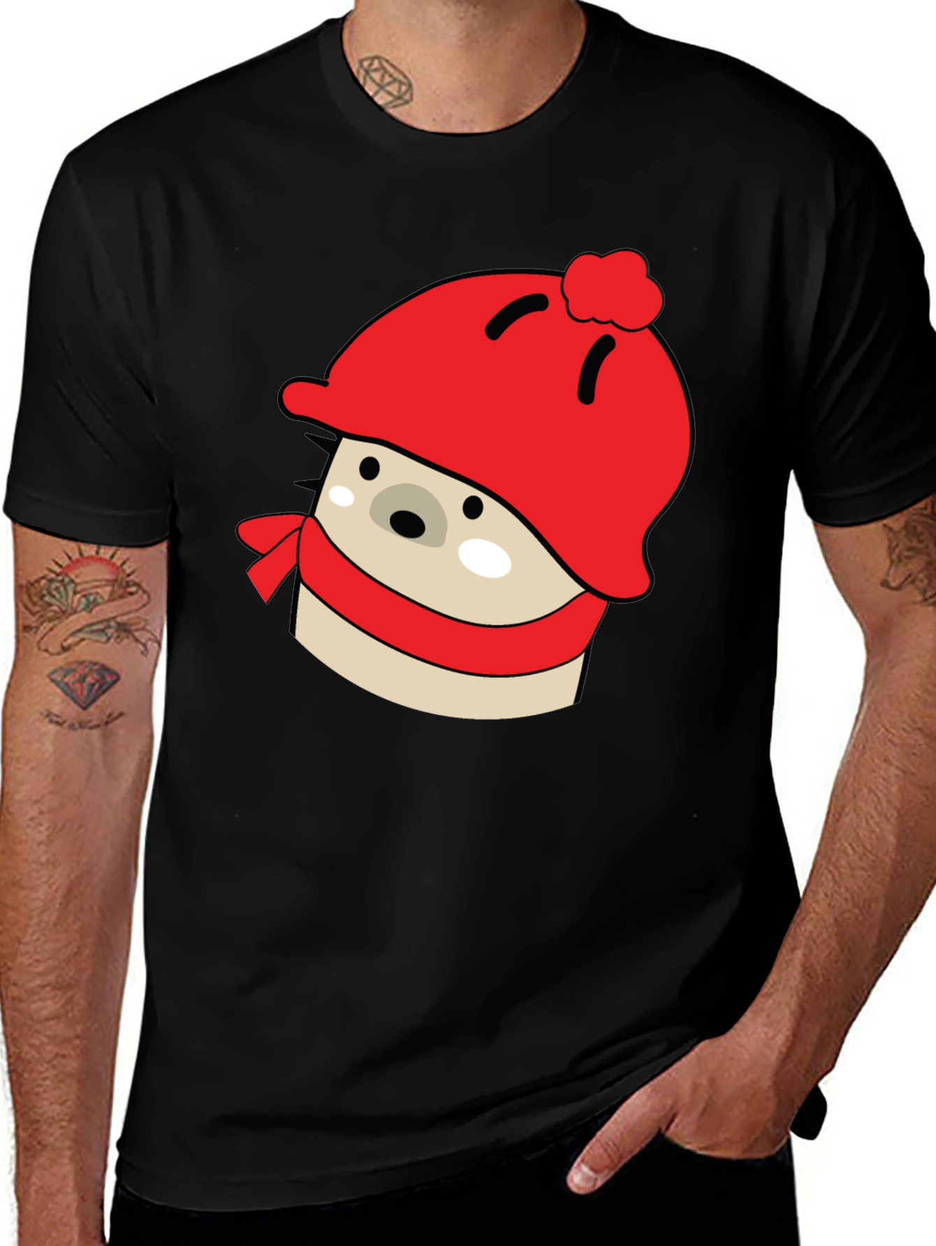 Variant 8 of Cute Cartoon Bear in Red Hat T-Shirt