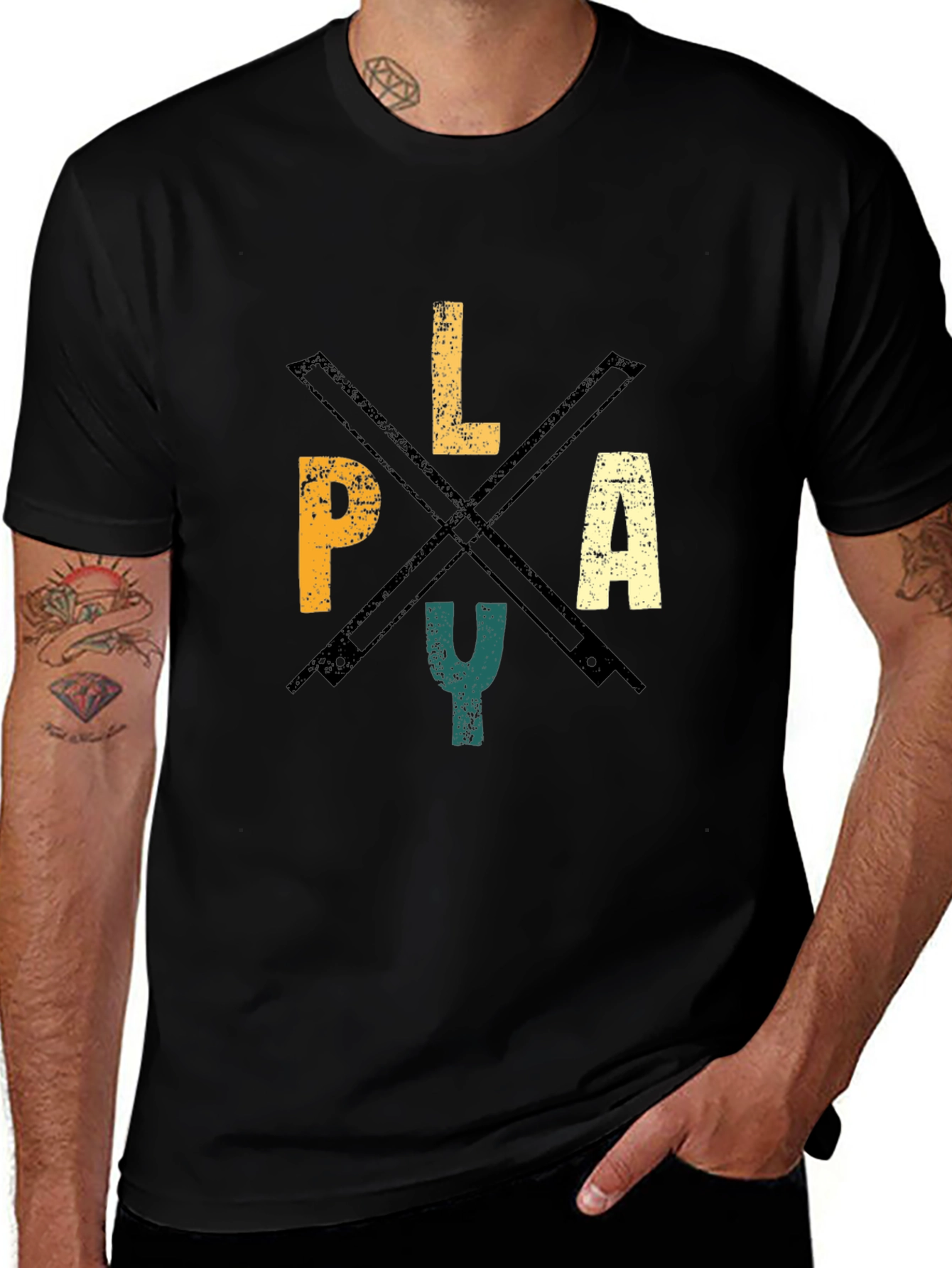 Variant 18 of Vintage 'Play' Graphic Tee - Black Casual T-Shirt