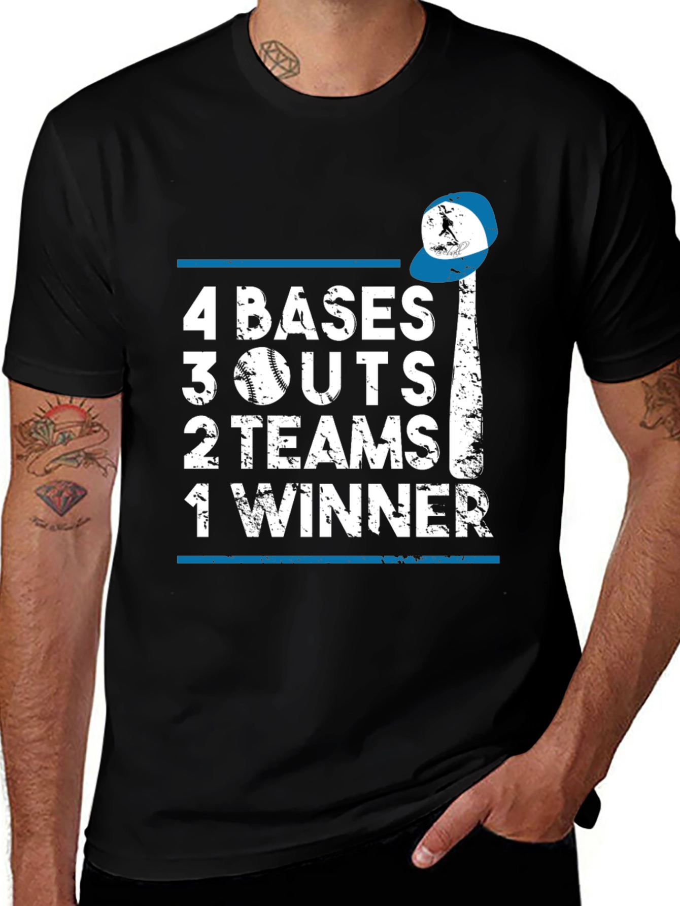 Variant 19 of Baseball Fan T-Shirt - 4 Bases 3 Outs 2 Teams 1 Winner