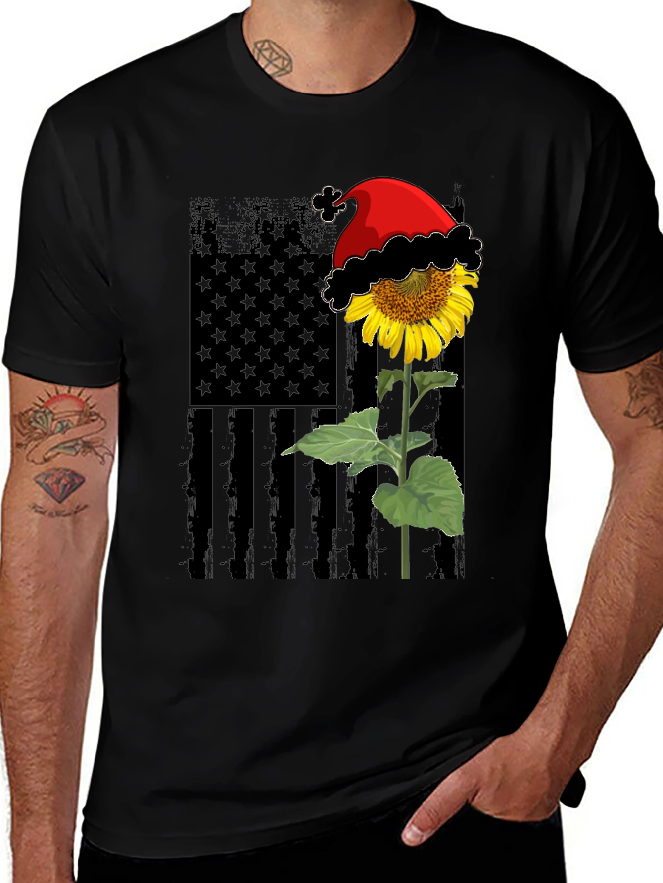 Variant 14 of Sunflower Santa Hat USA Flag T-Shirt