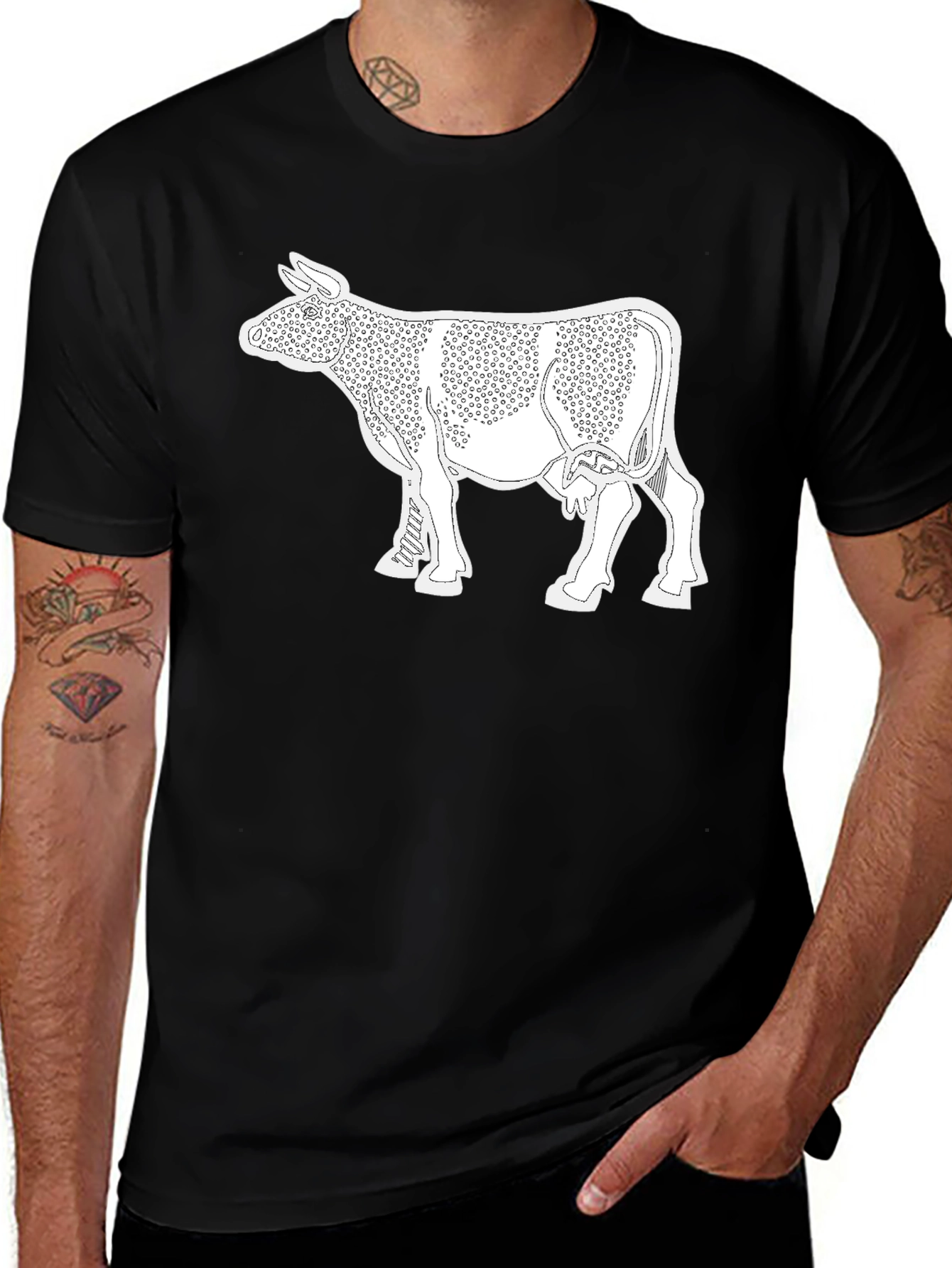 Variant 9 of Cow Print T-Shirt - Black Cotton Tee