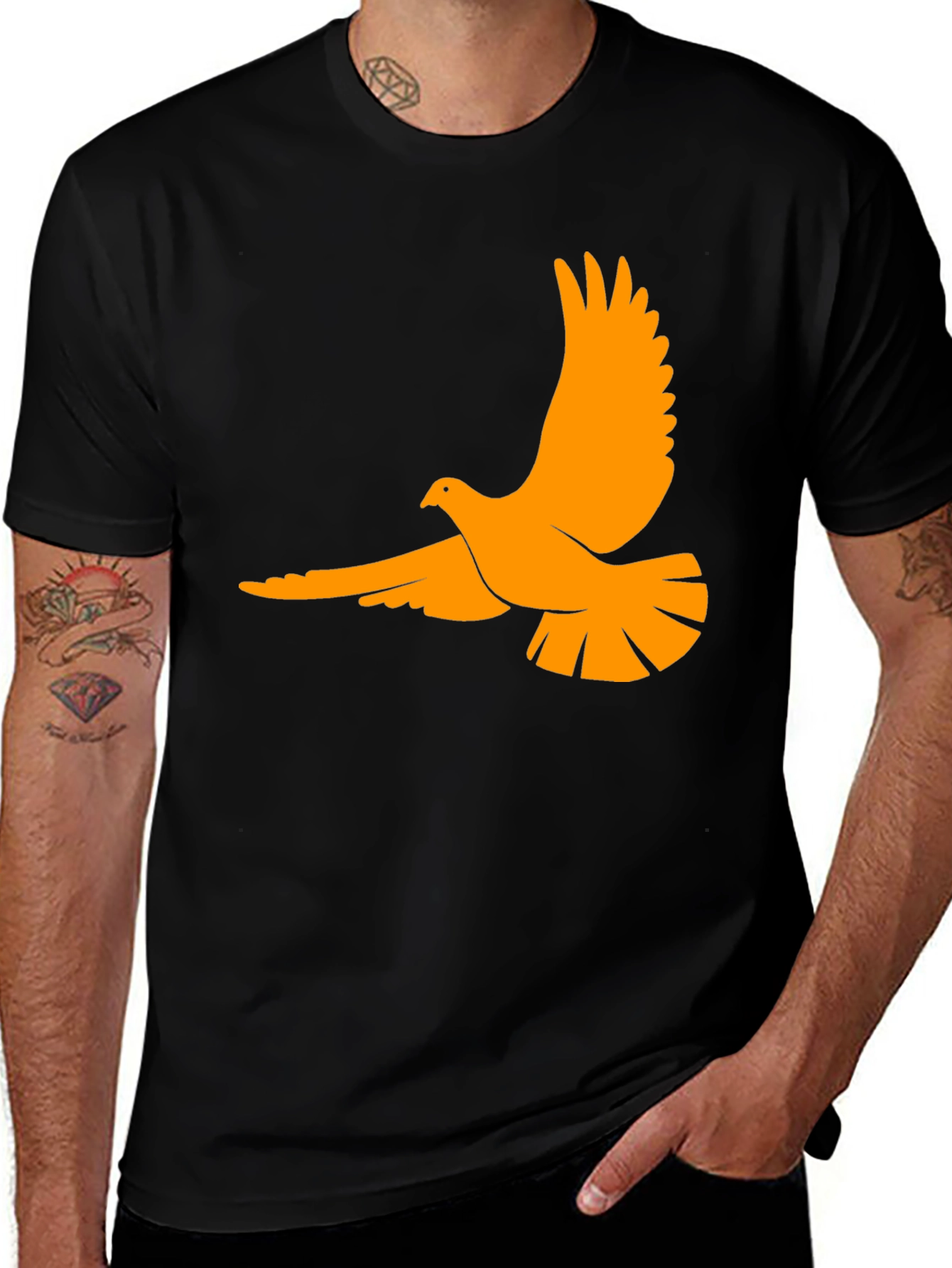 Variant 20 of Black T-Shirt with Orange Dove Graphic