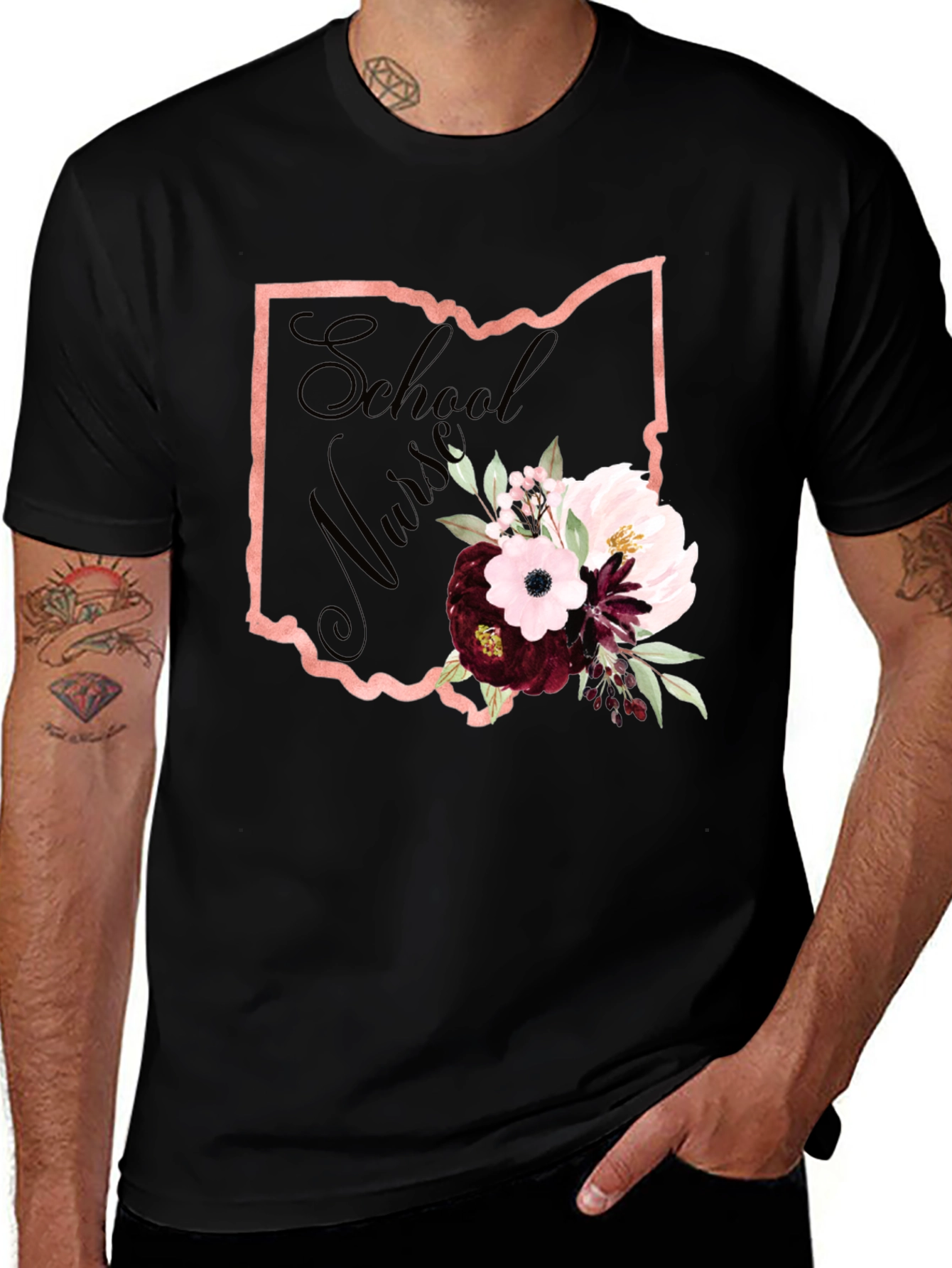 Variant 22 of School Nurse Ohio State Floral T-Shirt