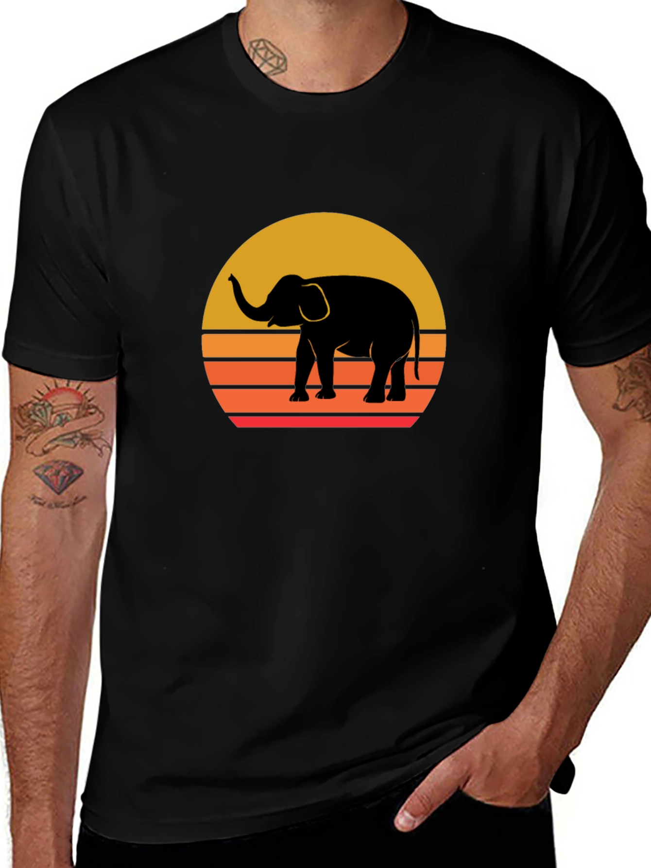 Variant 17 of Elephant Sunset Graphic Tee - Stylish Black T-Shirt