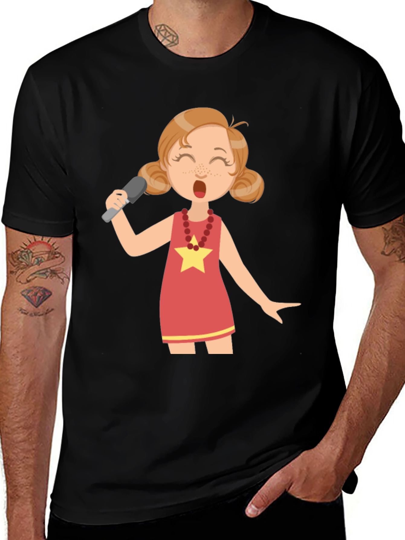 Variant 8 of Karaoke Girl Graphic Tee - Cute Cartoon Star Singer T-Shirt