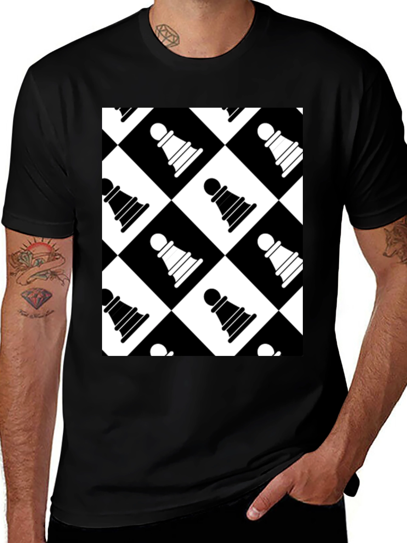 Variant 27 of Chess Pawn Black & White Pattern T-Shirt