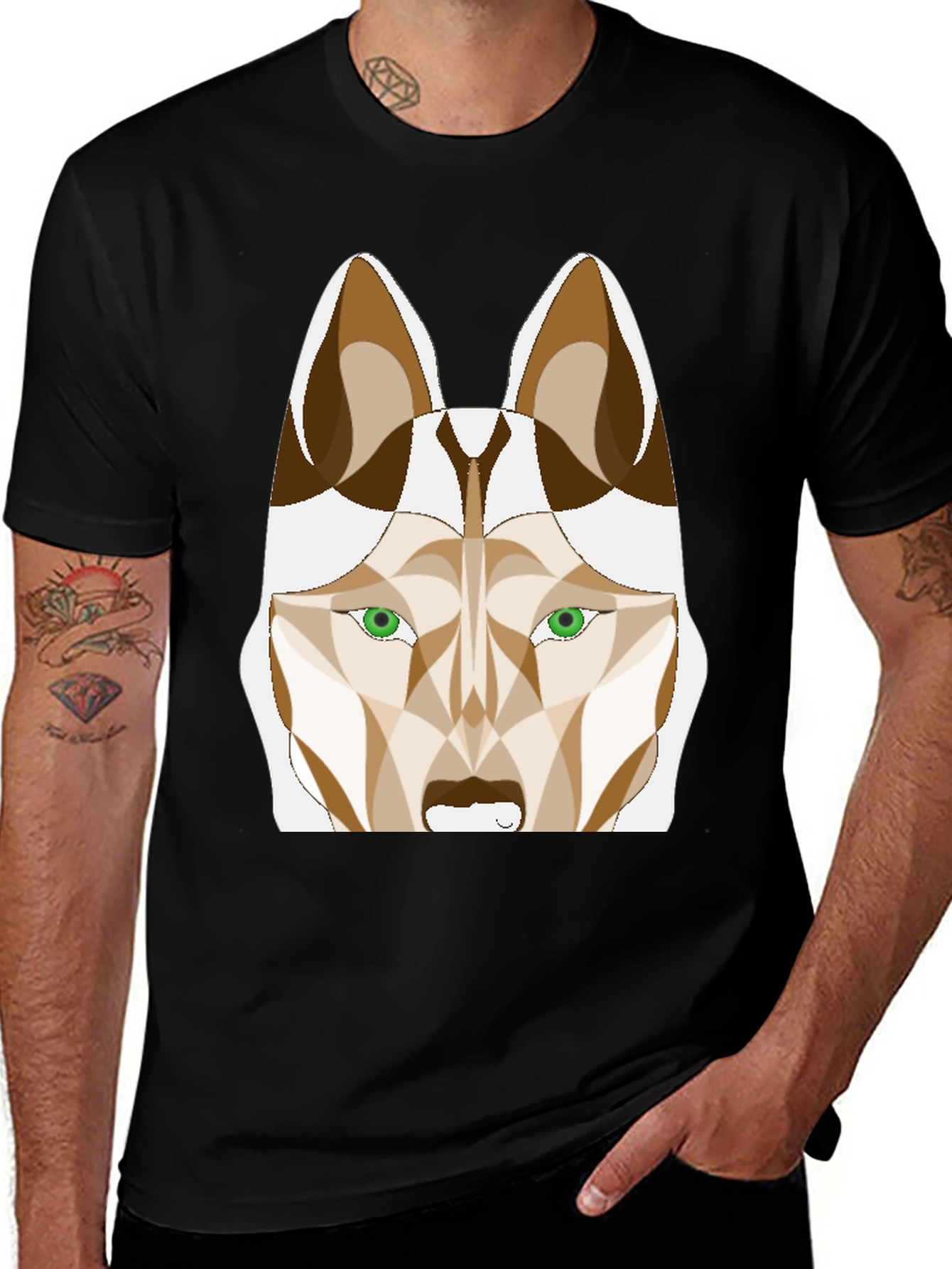 Abstract Husky Graphic Tee - Stylish Black T-Shirt