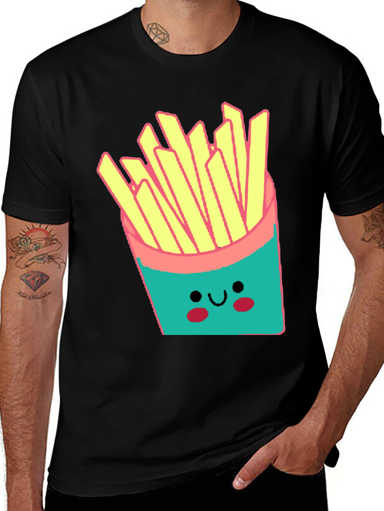 Variant 2 of Cute French Fries Graphic Black T-Shirt