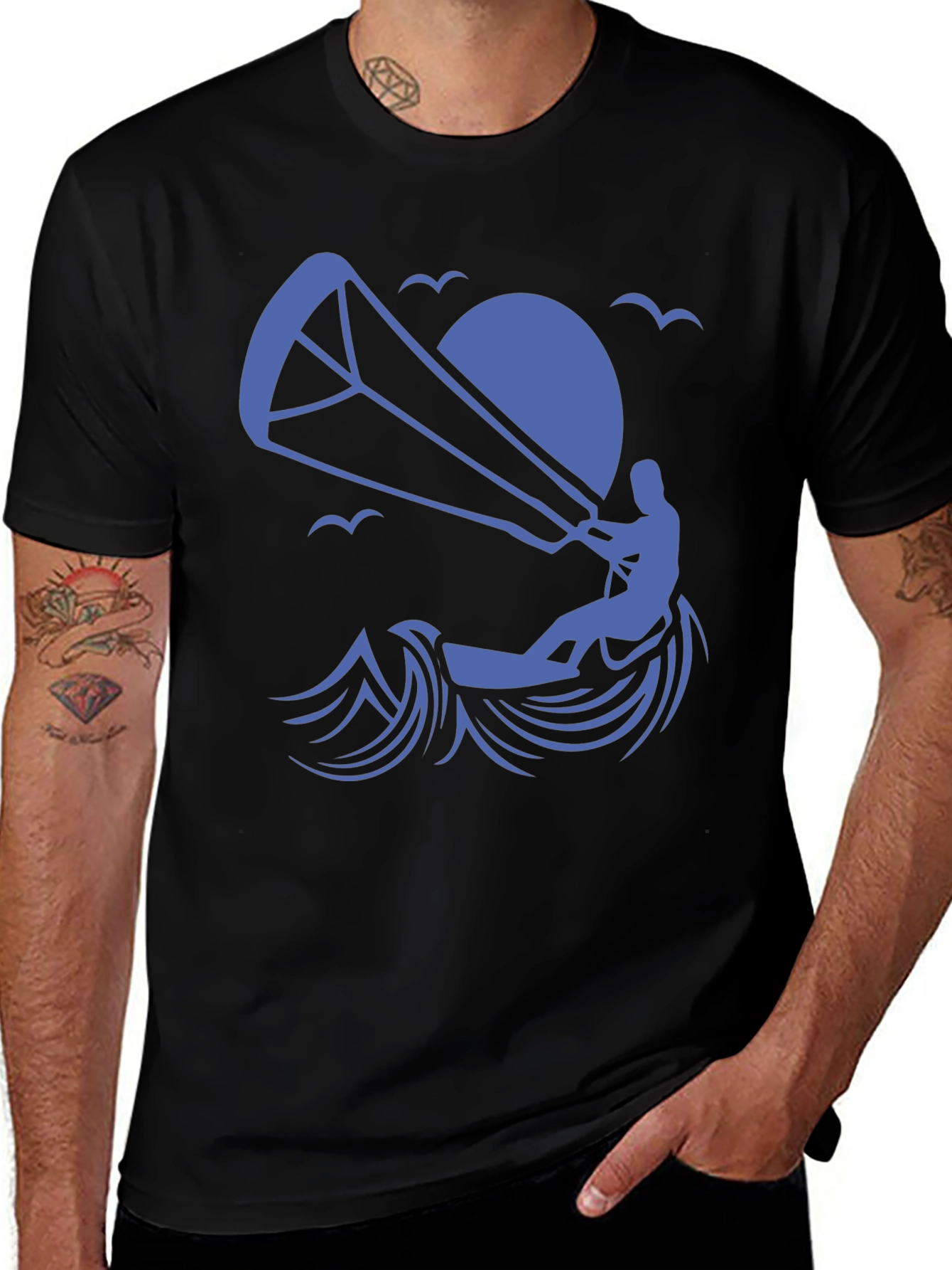 Variant 30 of Kitesurfing Graphic Tee - Black Cotton Shirt