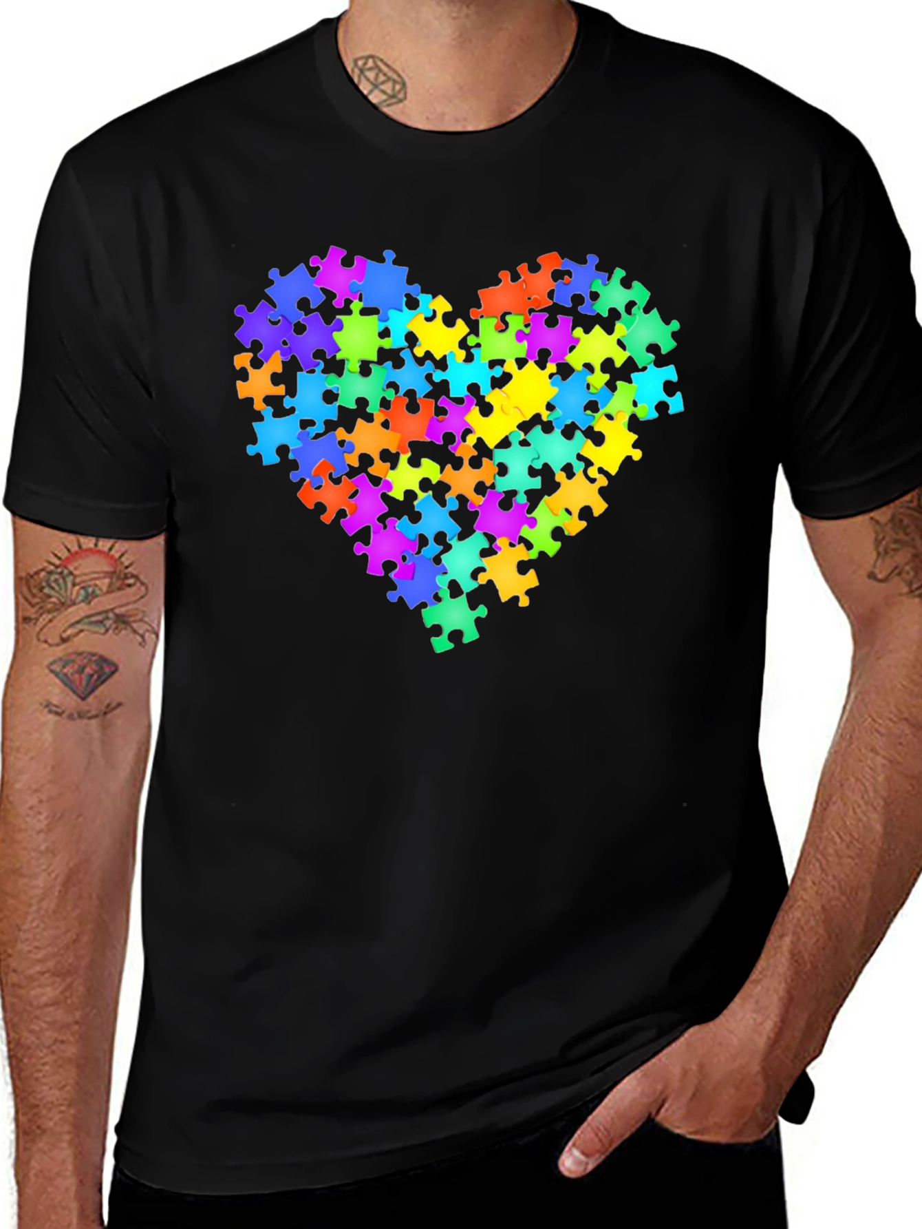 Variant 6 of Autism Awareness Puzzle Piece Heart Graphic Tee